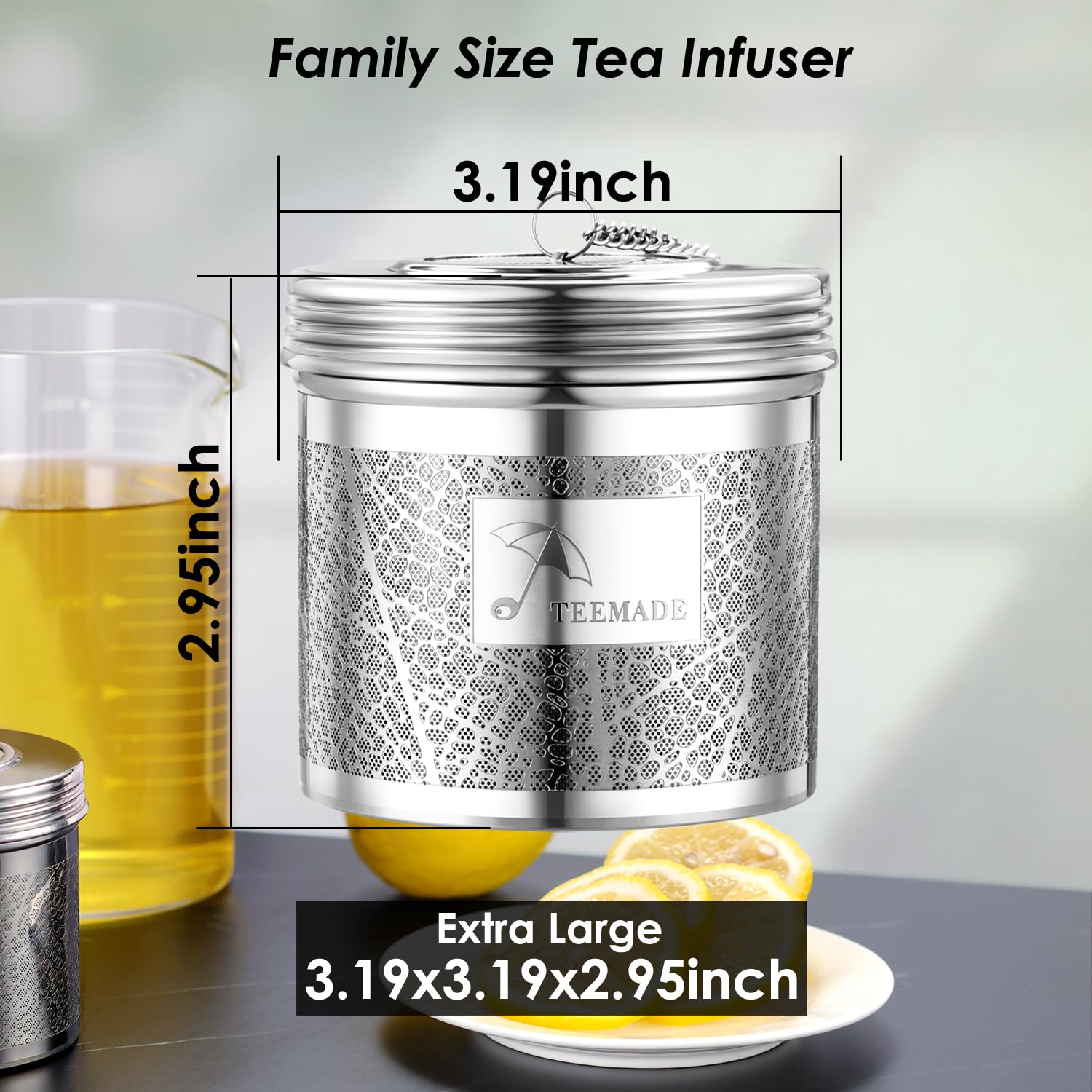 Teemade Large Tea Filter -Sus 304 Stainless Steel Tea Strainer With Extended Chains And Extra Fine Mesh Tea Infuser For Steeping