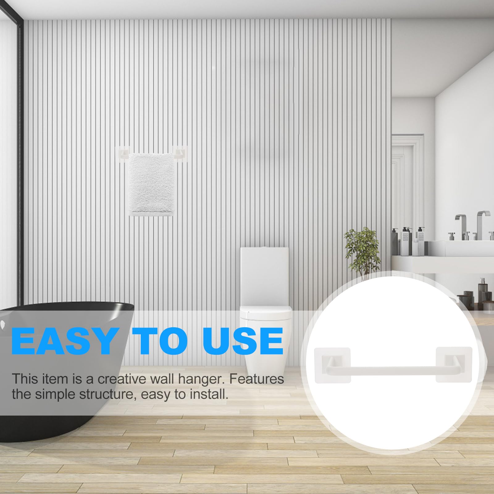 Doitool White Towel Rack Bathroom Hand Towel Holder No Drill Single Towel Rod Hand Towel Holder Adhesive Bathroom Towel Hanger F