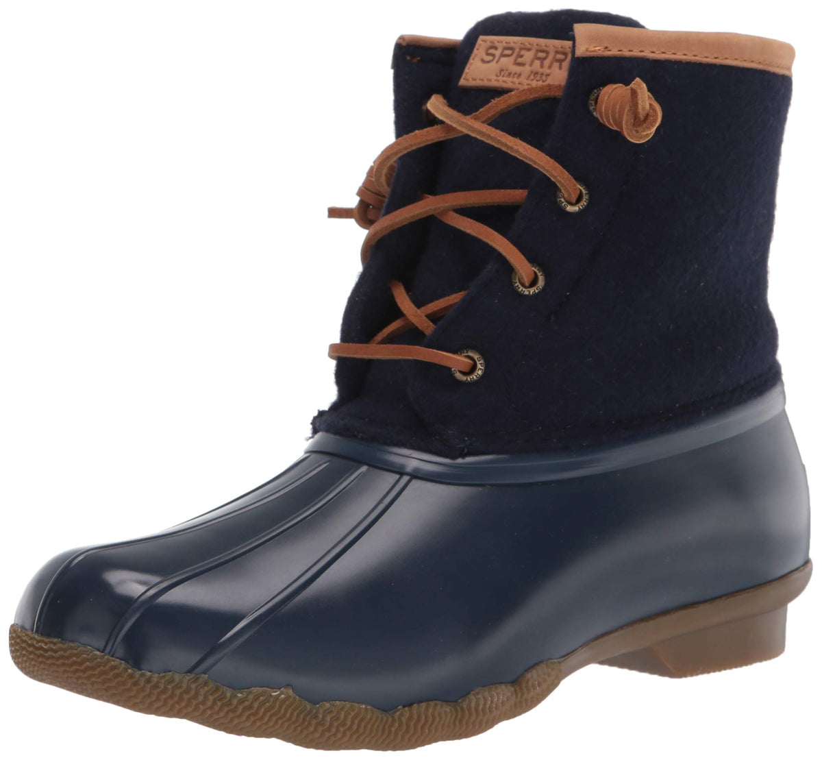 Sperry Womens Saltwater Emboss Wool Rain Boot, Navy, 75