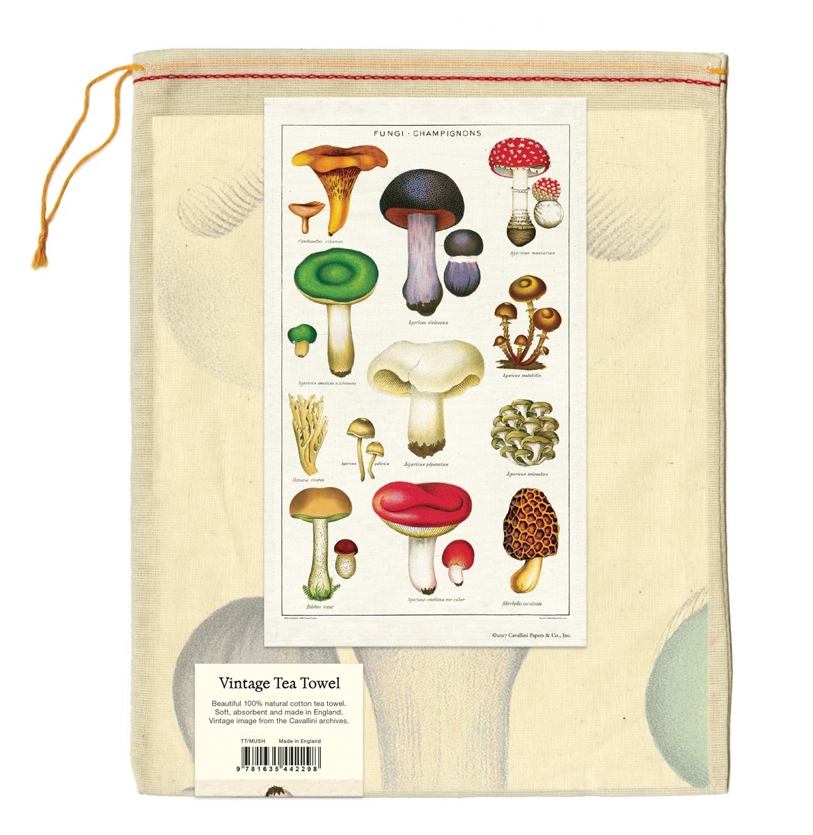 Cavallini Papers Vintage Mushrooms Cotton Tea Towel