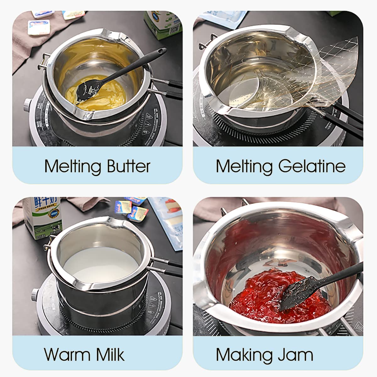 Double Boiler Pot 1200Ml/1.1Qt, Stainless Steel Chocolate Melting Pot For Melting Chocolate, Candy, Candle, Soap, Wax