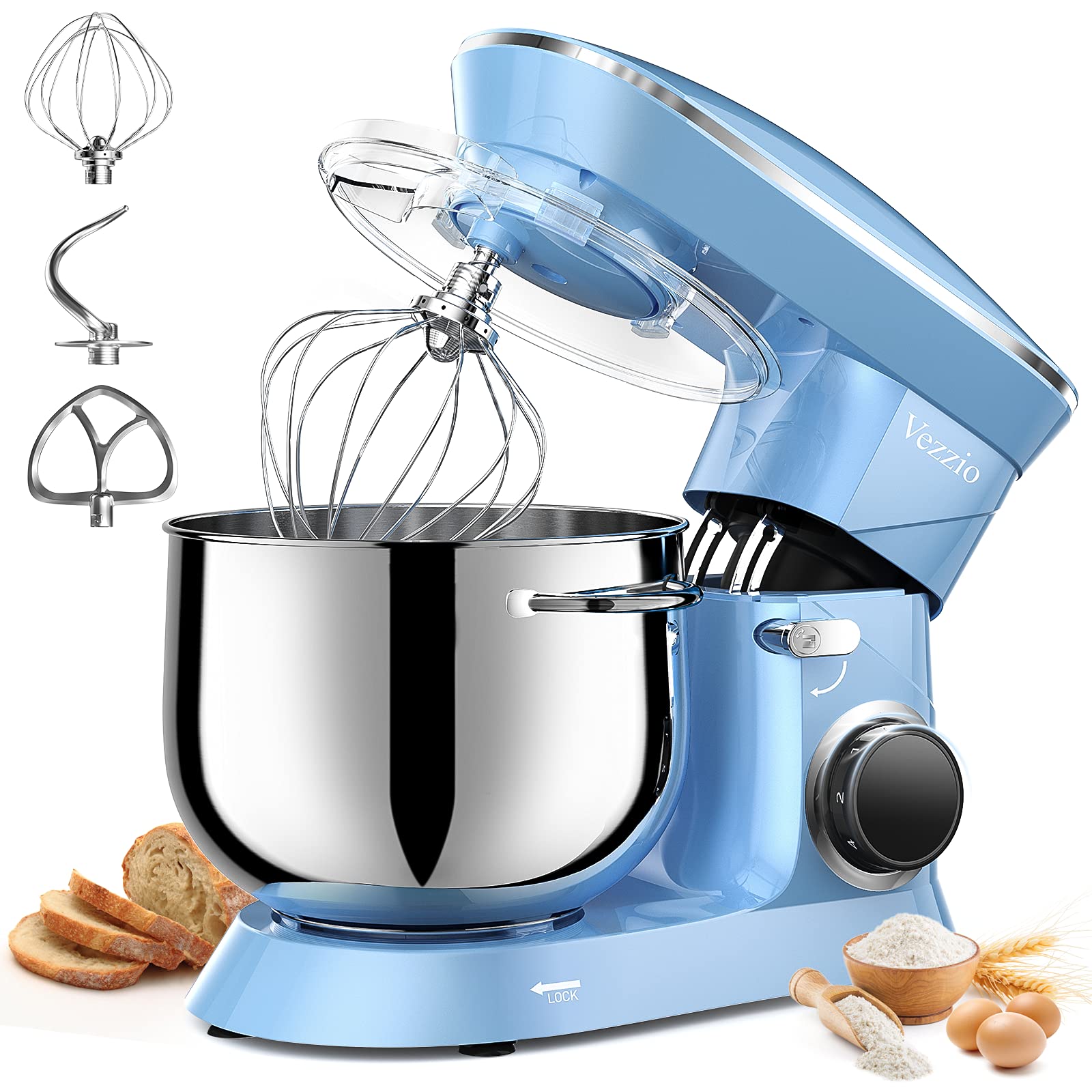 9.5 Qt Stand Mixer, 10-Speed Tilt-Head Food Mixer, Vezzio 660W Kitchen Electric Mixer With Stainless Steel Bowl, Dishwasher-Safe