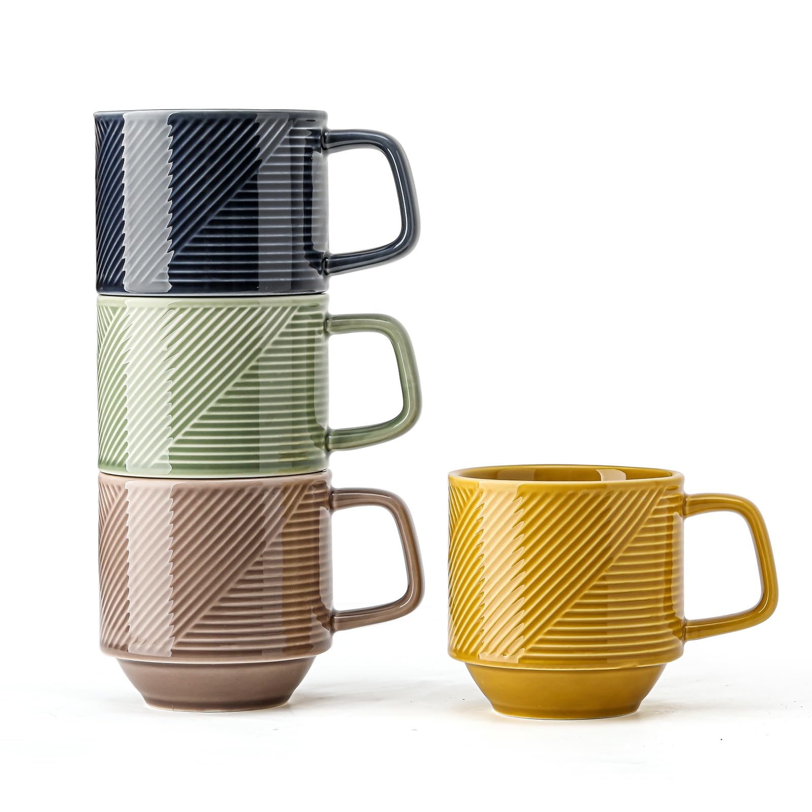Adewnest Stackable Coffee Mugs Set: 13 oz Ceramic Stacking Cups for Cappuccino Latte Tea - Microwave Safe Mug for Home & Office 