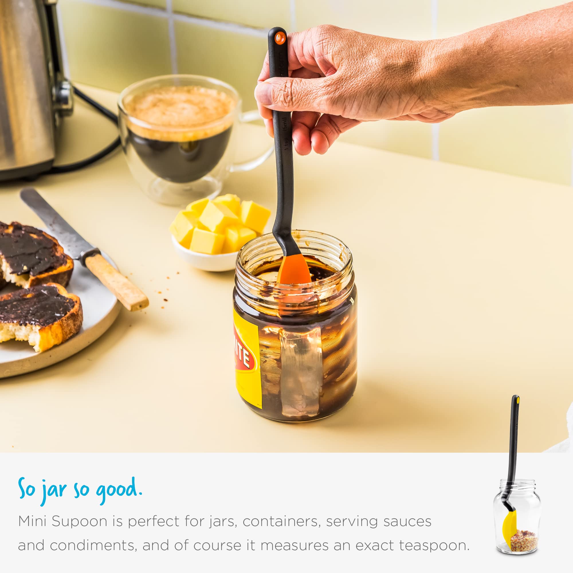 Dreamfarm Mini Supoon  Non-Stick Silicone Sit Up Scraping  Cooking Spoon With Measuring Lines  Black