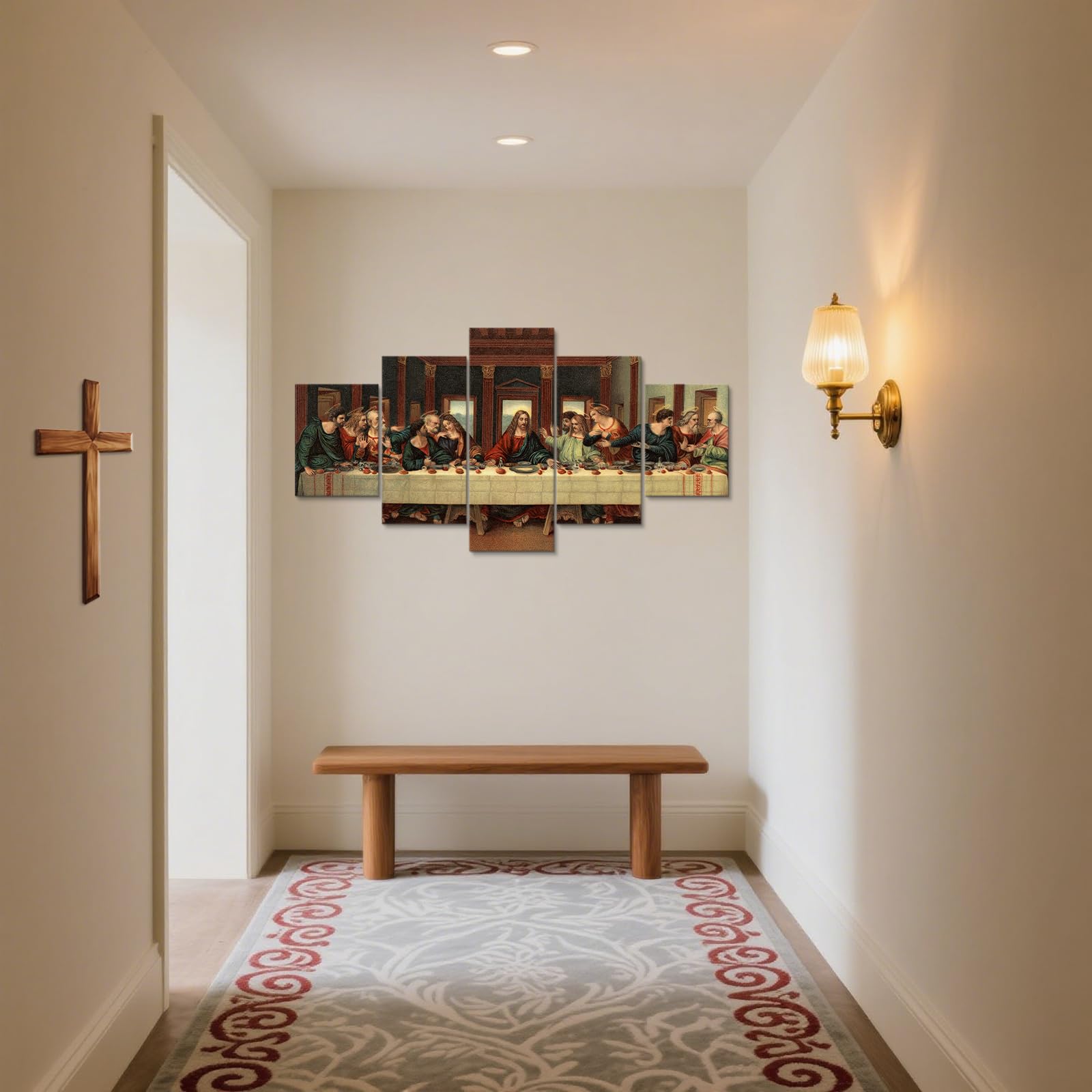 YOUHONG 5 Piece Last Supper Wall Decor Leonardo Da Vinci Wall Decor Religious Wall Decor Jesus Pictures for Wall Christian Wall Art for Dining Room Decor Ready to Hang (70''W x 40''H)