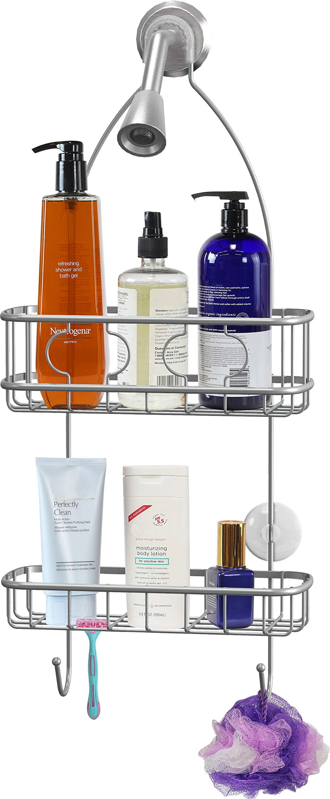 Simple Houseware Bathroom Hanging Shower Head Caddy Organizer, Silver (22 X 10.2 X 4.2 Inches)