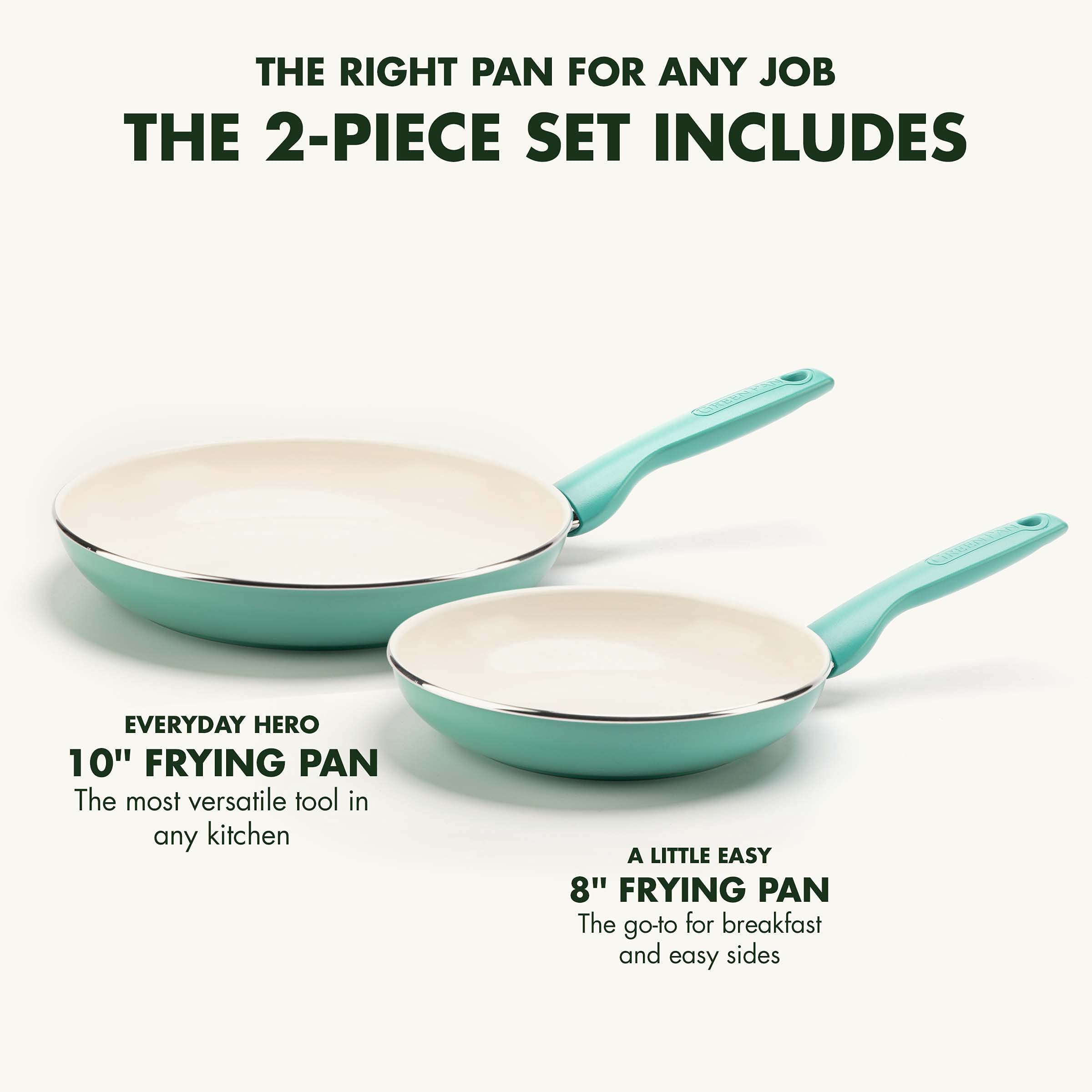 Greenpan Rio Healthy Ceramic Nonstick 8'' And 10'' Frying Pan Skillet Set, Pfas-Free, Dishwasher Safe, Turquoise