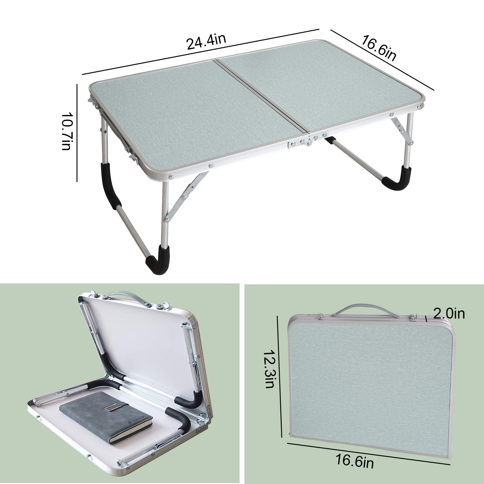 Jucaifu Foldable Laptop Table  Bed Desk  Breakfast Serving Bed Tray  Portable Mini Picnic Table & Ultra Lightweight  Folds in Half with Inner Storage Space (Silvery)