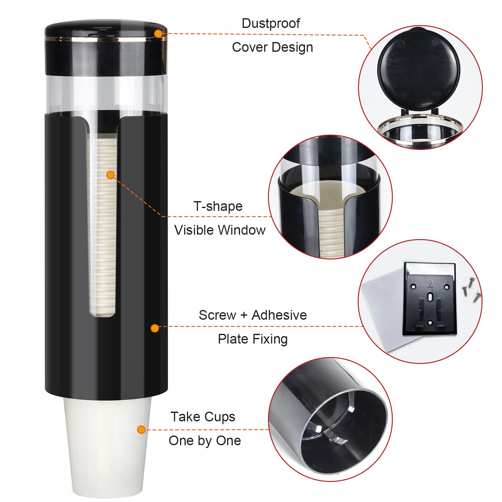 Cup Dispenser, Pull Type Water Cooler Cup Holder Fit 4Oz-7Oz Disposable Cups, Upgraded Wall Mounted Mouthwash Cup Dispenser For