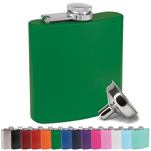 Clear Water Home Goods - 6 Oz Powder Coated Stainless Steel Hip Flask - Wedding Party - Groomsman - Bridesmaid (Matte Green, 1)