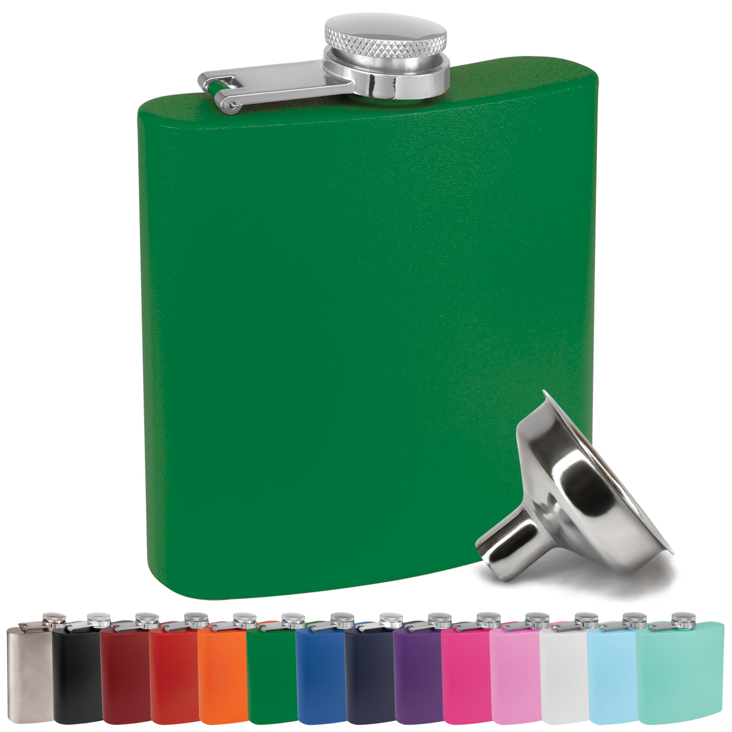 Clear Water Home Goods - 6 Oz Powder Coated Stainless Steel Hip Flask - Wedding Party - Groomsman - Bridesmaid (Matte Green, 1)
