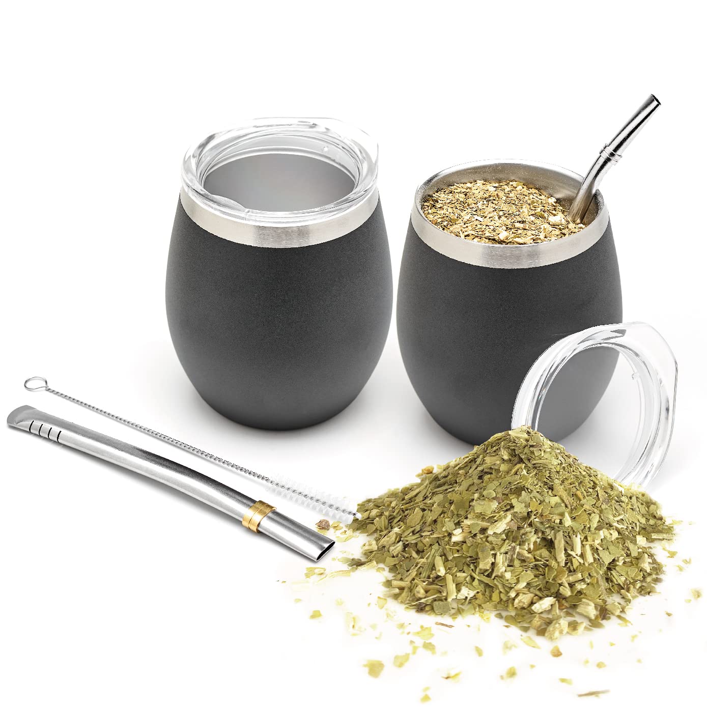 Balibetov Modern Mate Cup And Bombilla Set (Yerba Mate Cup) -Yerba Mate Set Includes Double Walled 18/8 Stainless Steel Mate Tea
