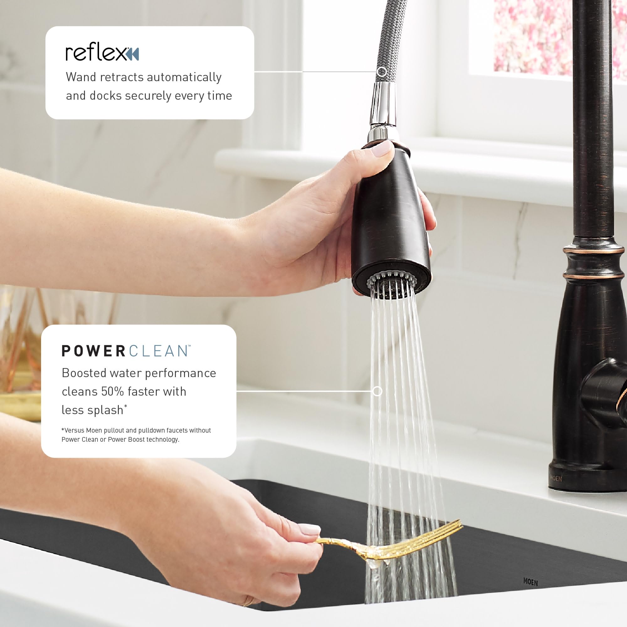 Moen Adler Mediterranean Bronze One-Handle High Arc Pulldown Kitchen Faucet With Power Clean - Kitchen Sink Faucet With Pull Dow
