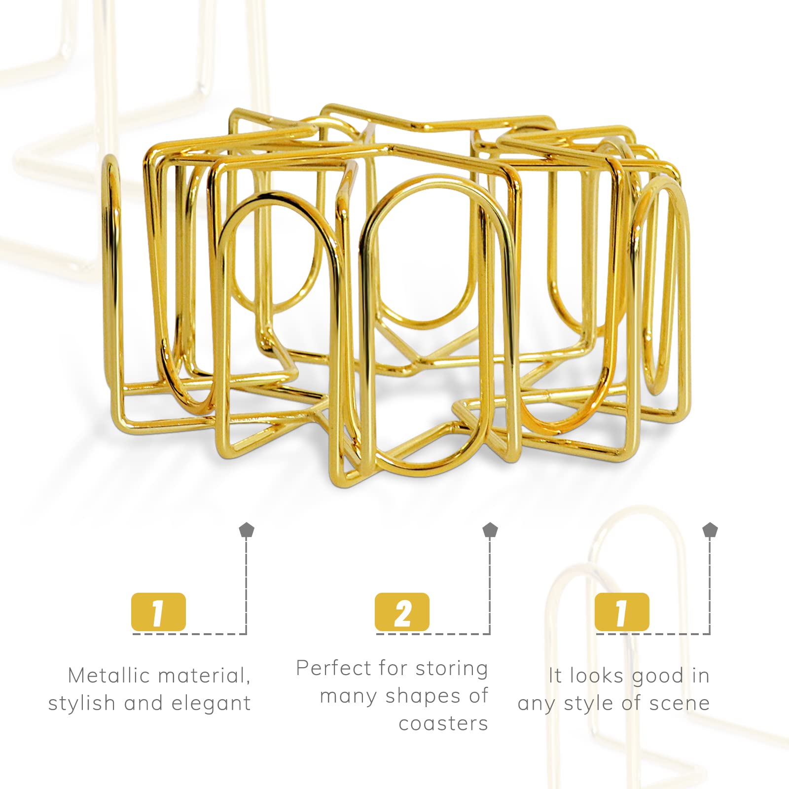 Coaster Holder  4 PCS Metal Holder for Square or Round Coaster Sets Home Wrought Iron Shelf Decoration (Style 3)