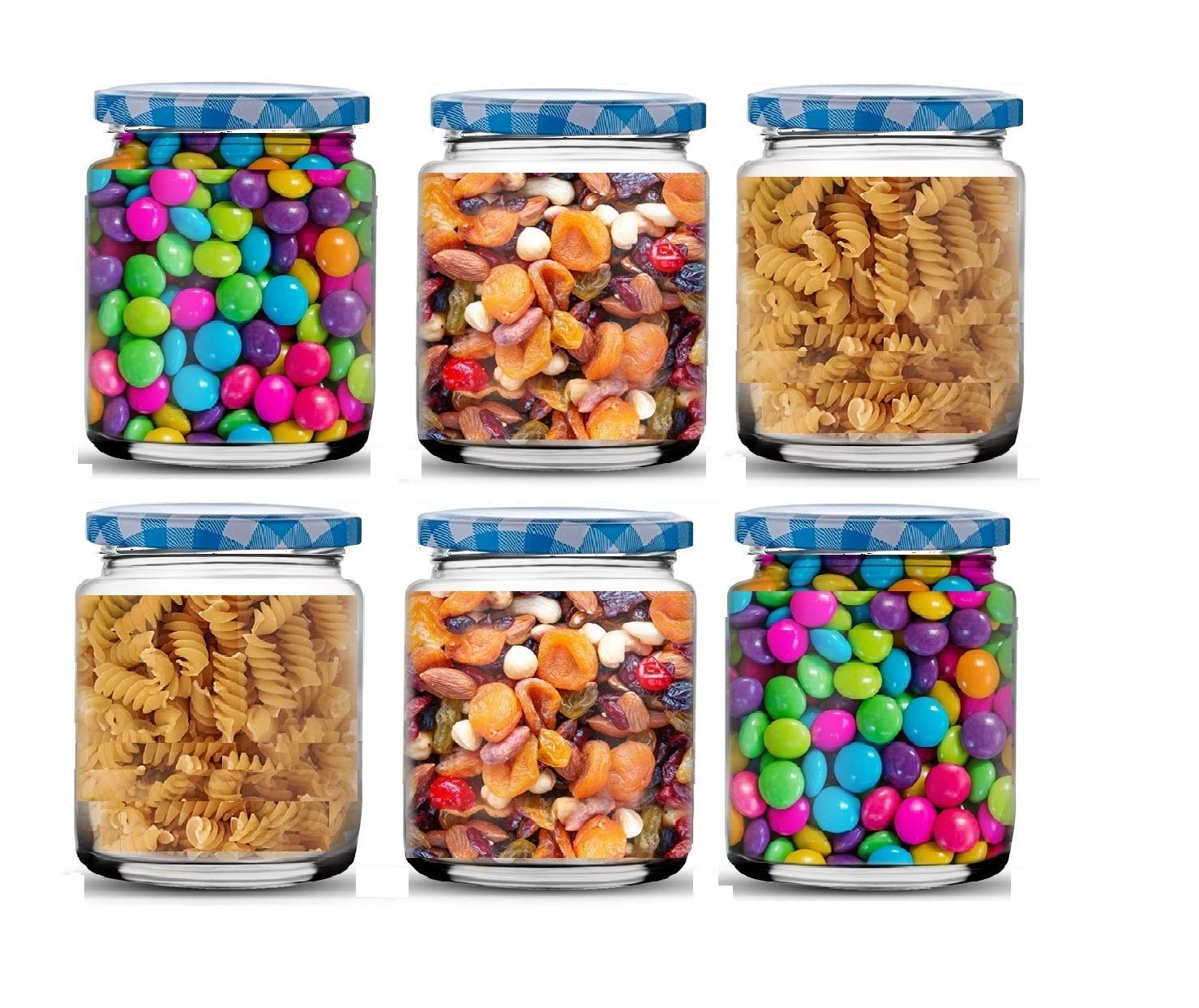 Ash & Roh  Clear Glass Jar And Container With Air Tight Lid Storage Of Spices And Dry Fruit (200 Ml Round, 6)