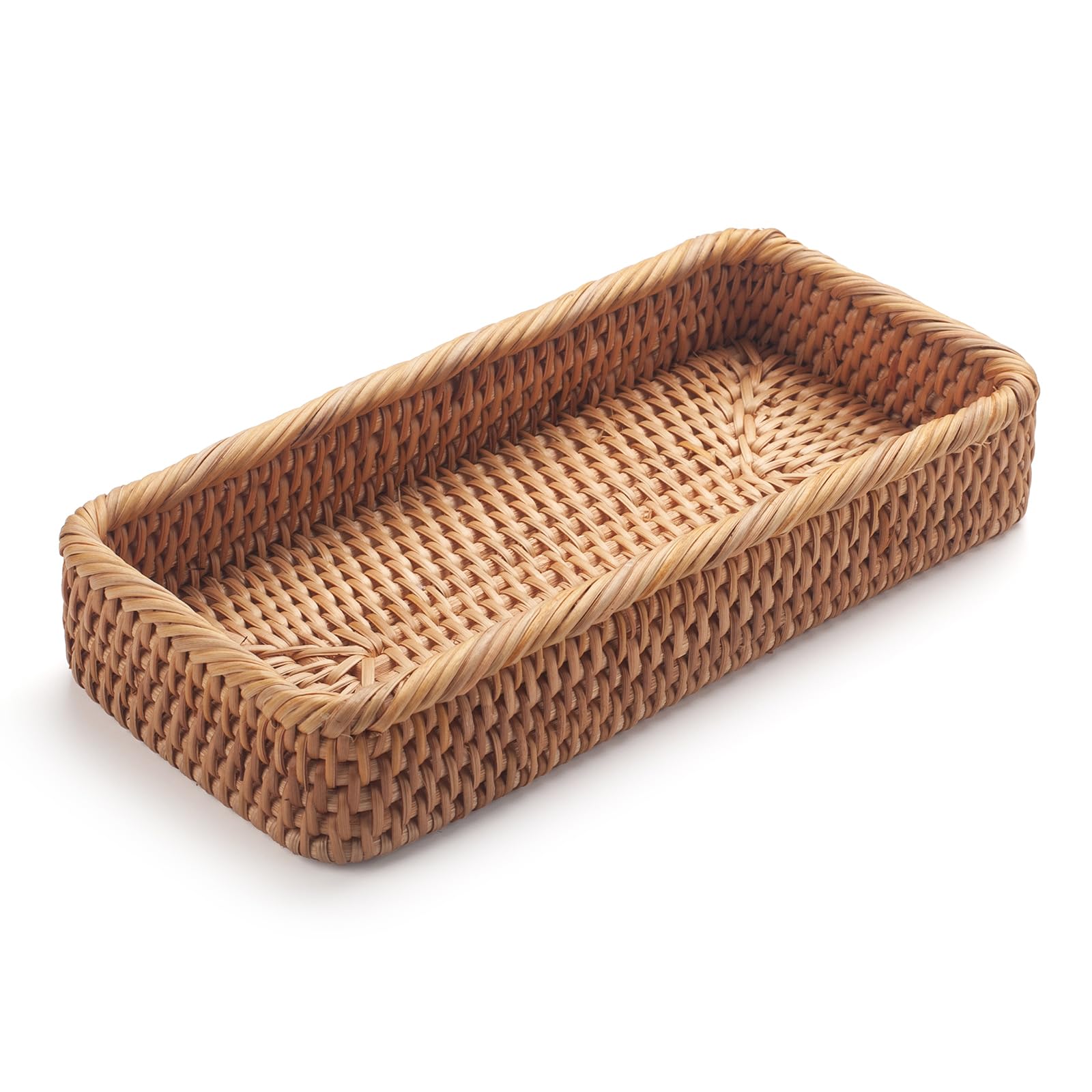 Rattan Bathroom Vanity Trays Toilet Tank Baskets Long Narrow Hand Towel Storage Basket For Storage, Decorative (Natural 10.2 X 4