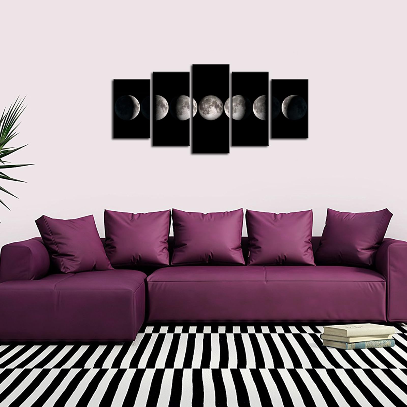 sechars - Canvas Wall Art Prints The Moon Phases Pictures to Photo Paintings on Canvas Wall Art for Home Office Decorations 5 Pieces Stretched Artwork Artwork Ready to Hang