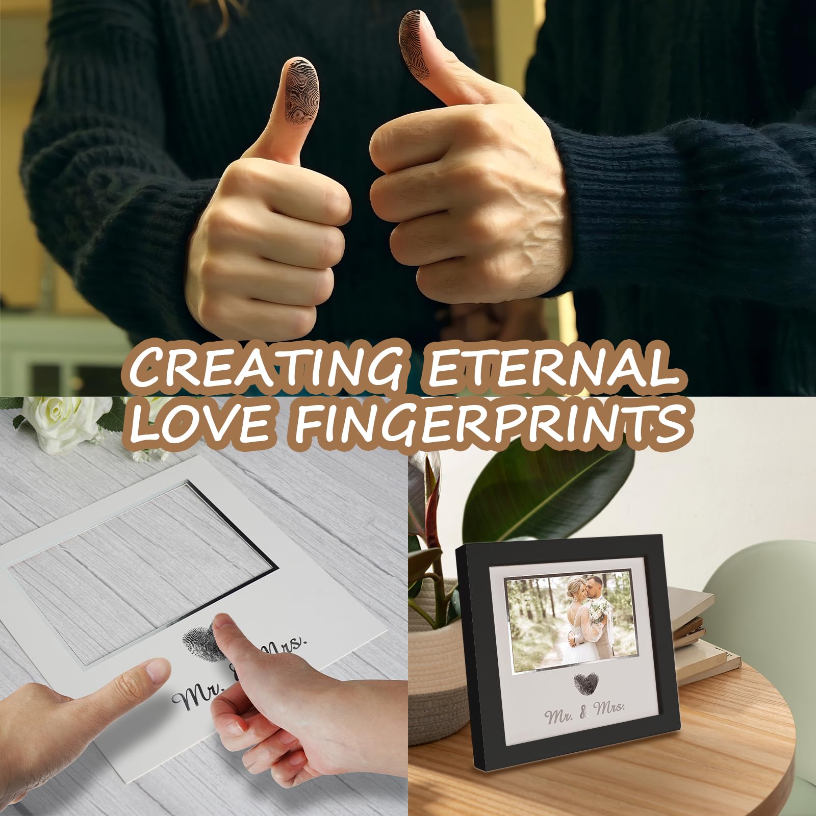 SEEBERY Heart Thumbprint Wedding Picture Frame with Ink Kit, Engagement Gifts for Couples Keepsake Wedding Registry Search Perso