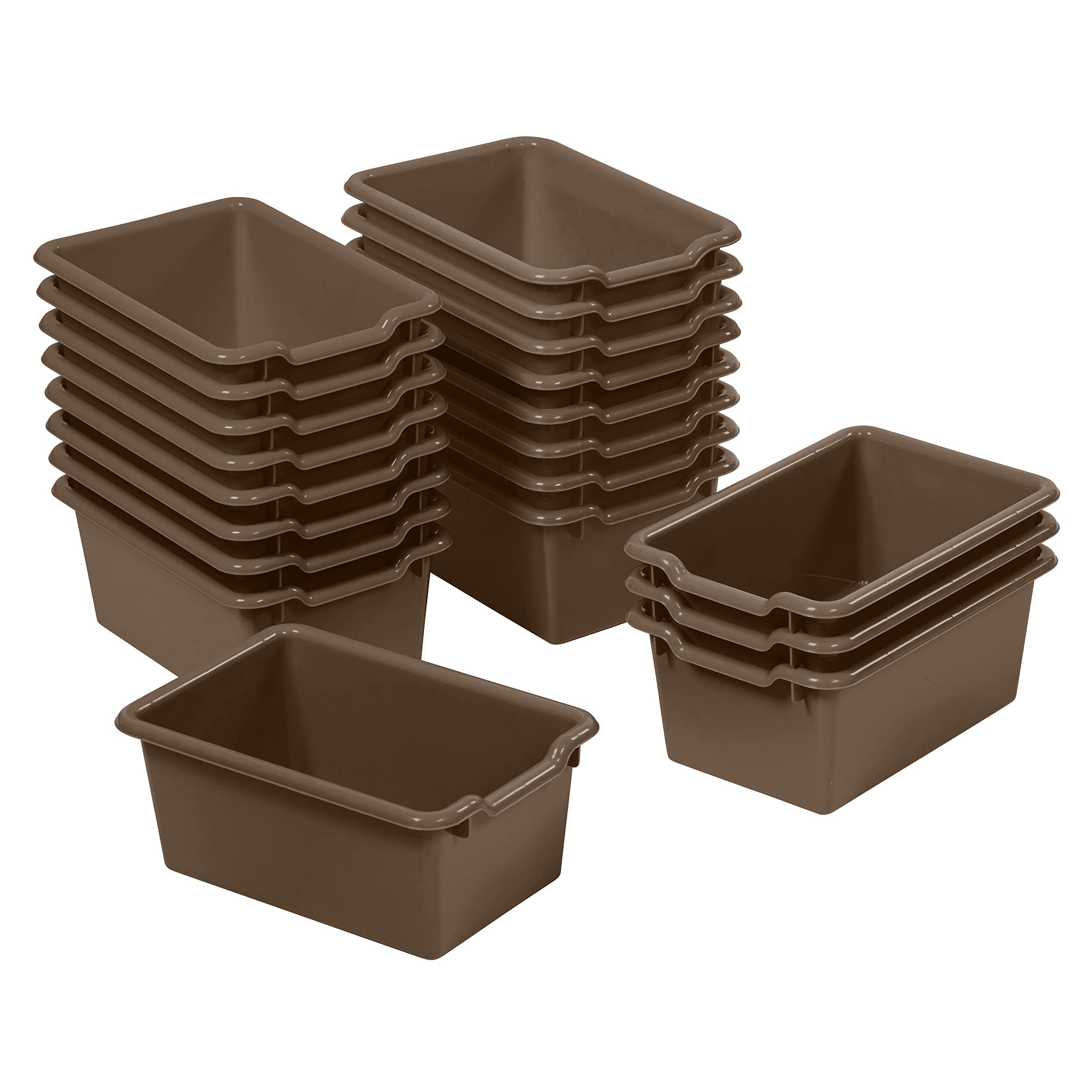 ECR4Kids Scoop Front Storage Bin, Multipurpose Organization, Chocolate, 20-Piece