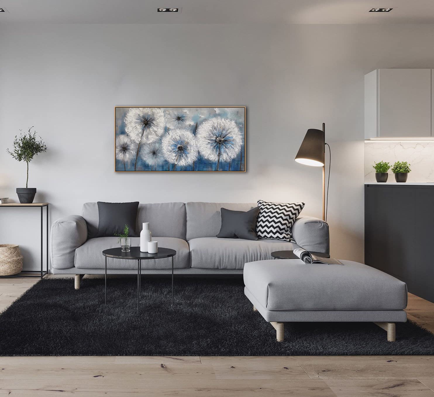 Dandelion Painting Wall Art Canvas Print Picture Framed Wall Art For Living Room Large White Flower Flora Home Bedroom Decoratio