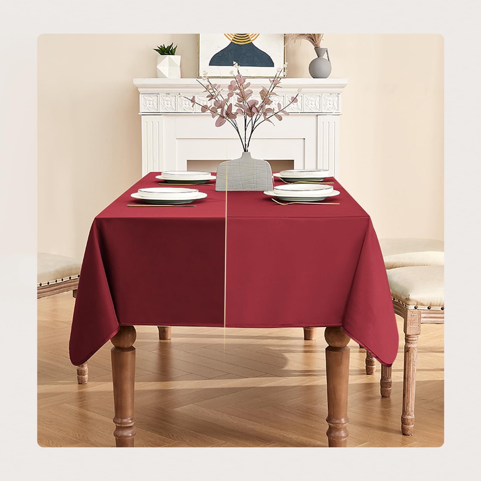Balcony & Falcon Rectangle Tablecloth Waterproof Table Cover Peach-Skin Fabric And Satin Double-Sided Usable Table Cloth For Wed