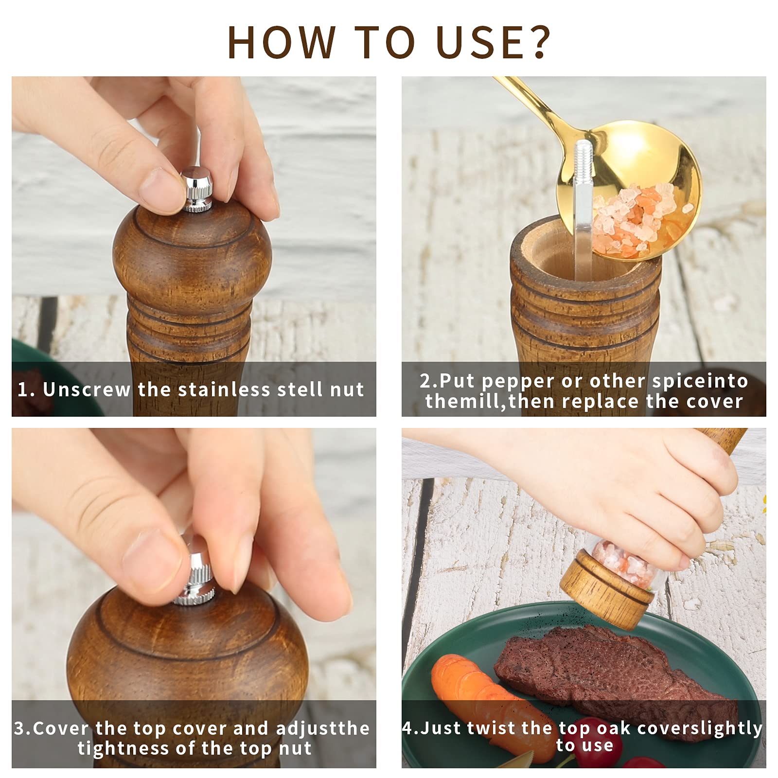Haomacro Pepper Grinder,Wood Salt And Pepper Grinder Mills Setsclassic Manual Salt Grinder Refillable Pepper Mill Sets With Acry