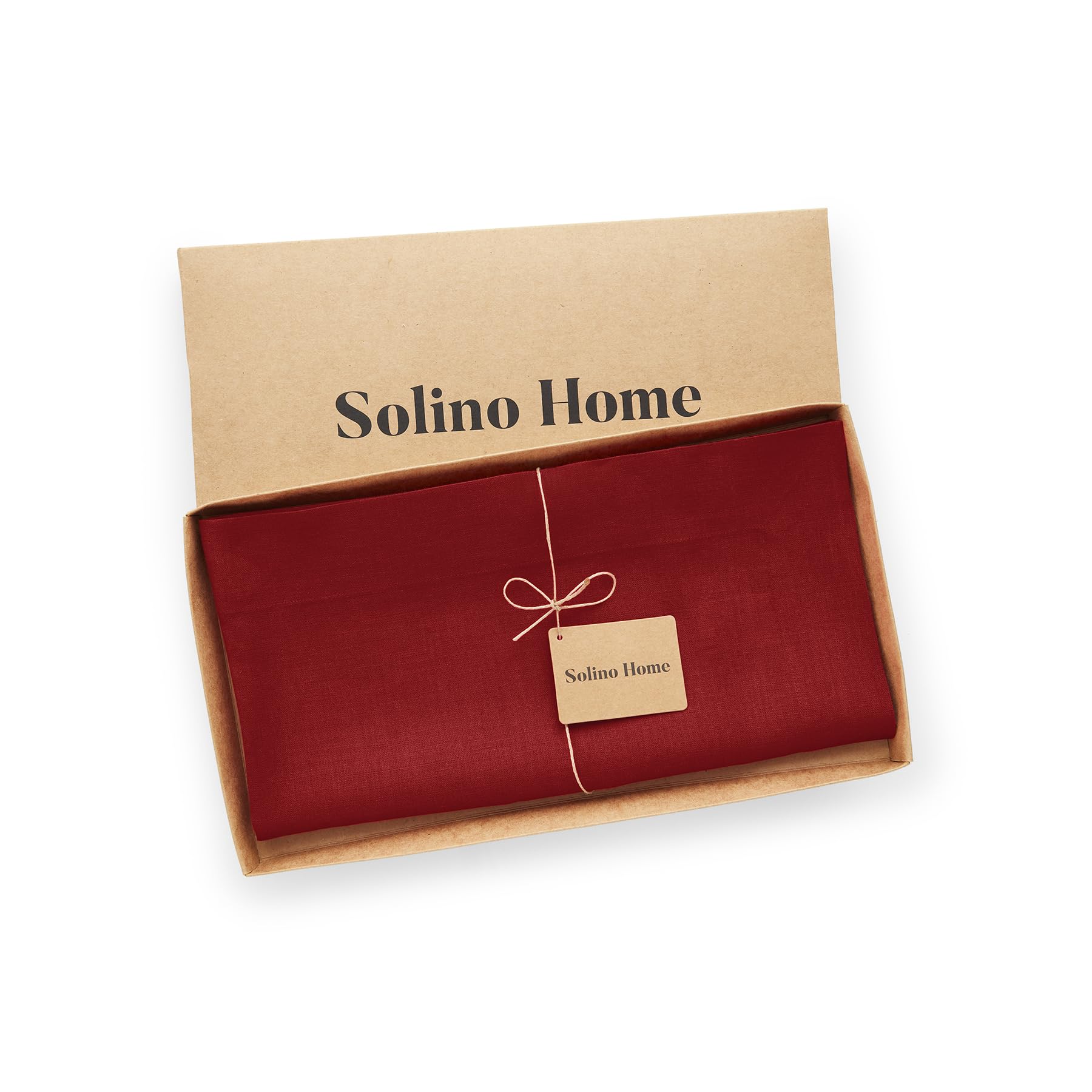 Solino Home Red Linen Square Tablecloth 52"x52" - 100% Pure Linen, Machine Washable, Ideal for Weddings & Spring Events