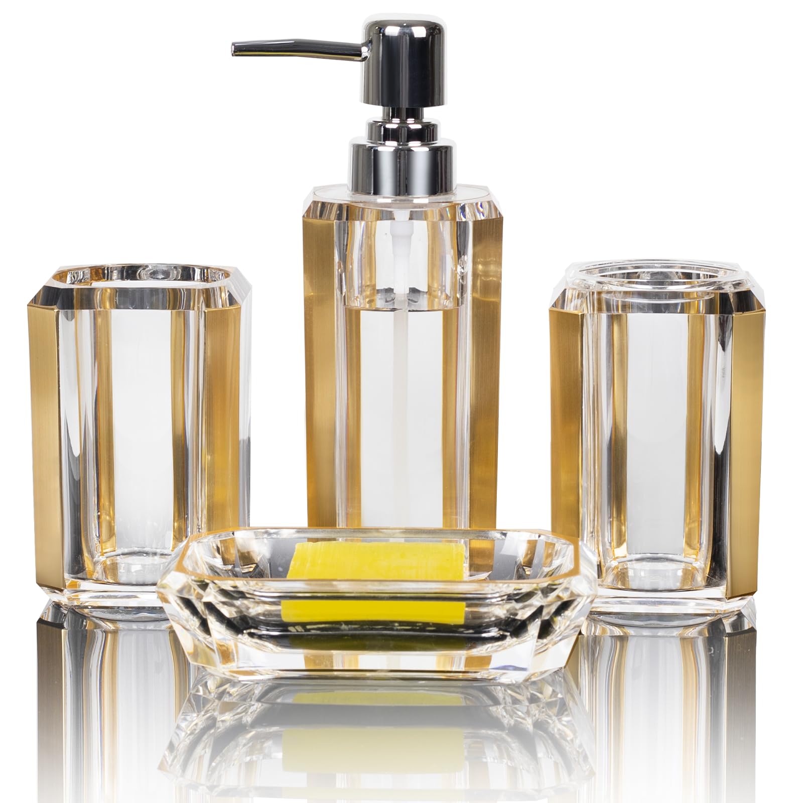 4-Piece Premium Acrylic Bathroom Accessory Set-Hand Sanitizer Bottle Lotion Can Bathroom Suit Separate Bottle Soap Box Mouthwash