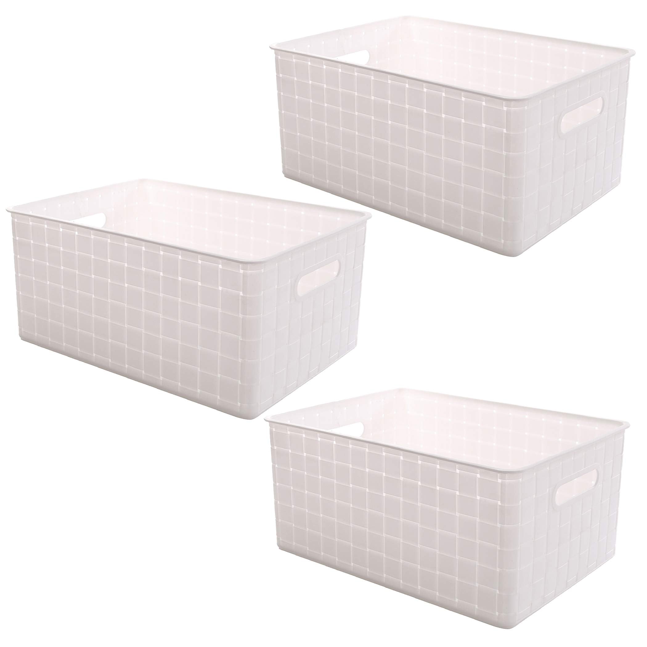 Bino | Plastic Basket, Large - White | 3 Pack | The Stable Collection | Multi-Use Storage Basket | Rectangular Cabinet Organizer