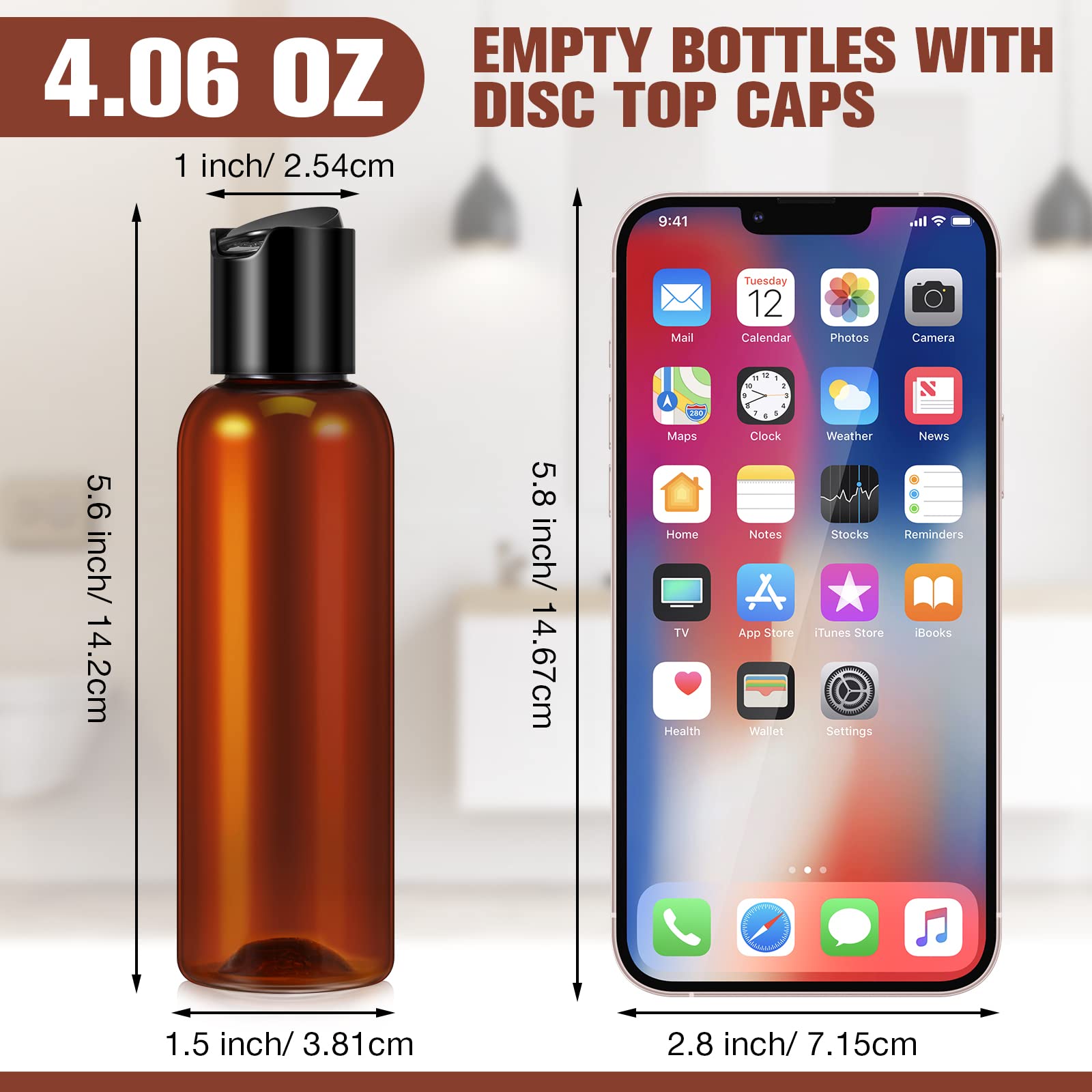 50 Pieces 4Oz Plastic Squeeze Bottles With Disc Top Flip Cap Empty Amber Refillable Containers Small Travel Toiletry Bottles For