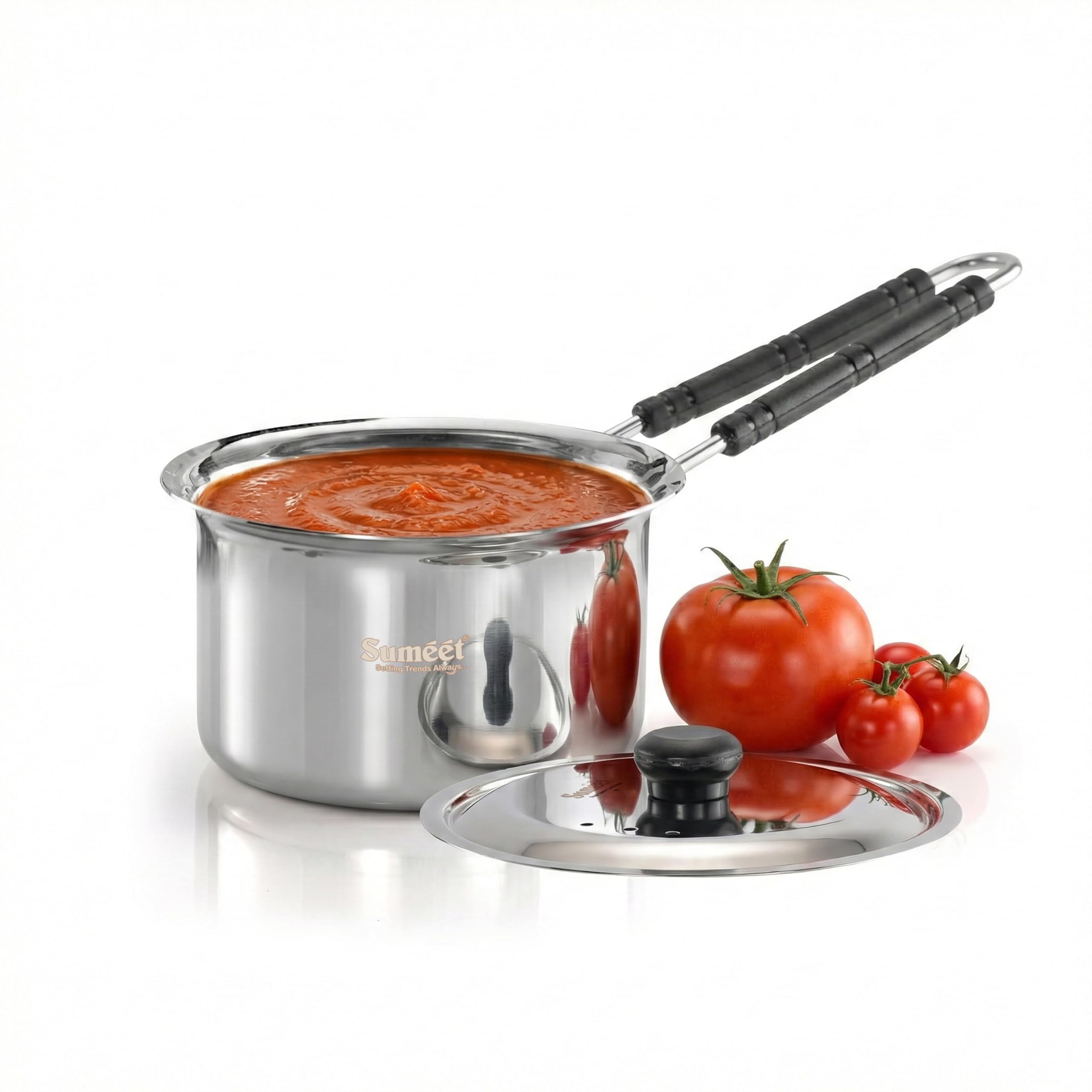 Sumeet Isi Certified Heavyply enhanced Stainless Steel Small Size Cross Edge Induction & Gas Stove Friendly Saucepan Milk Pan Tea Maker With Lid - 830Ml