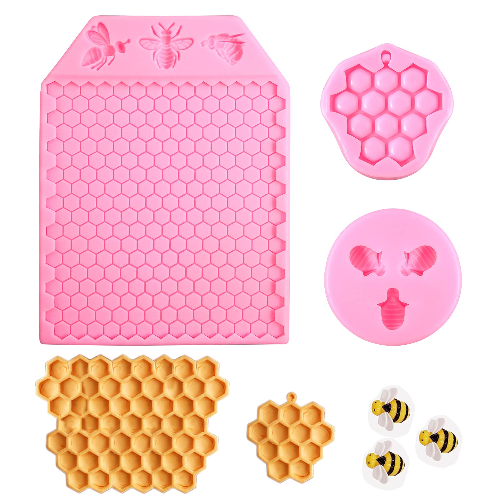 3 Packs 7 Cavity Bumble Bee Silicone Mold Honeycomb Bees Silicone Chocolate Molds Silicone Bee Fondant Mold Beehive Silicone Bak
