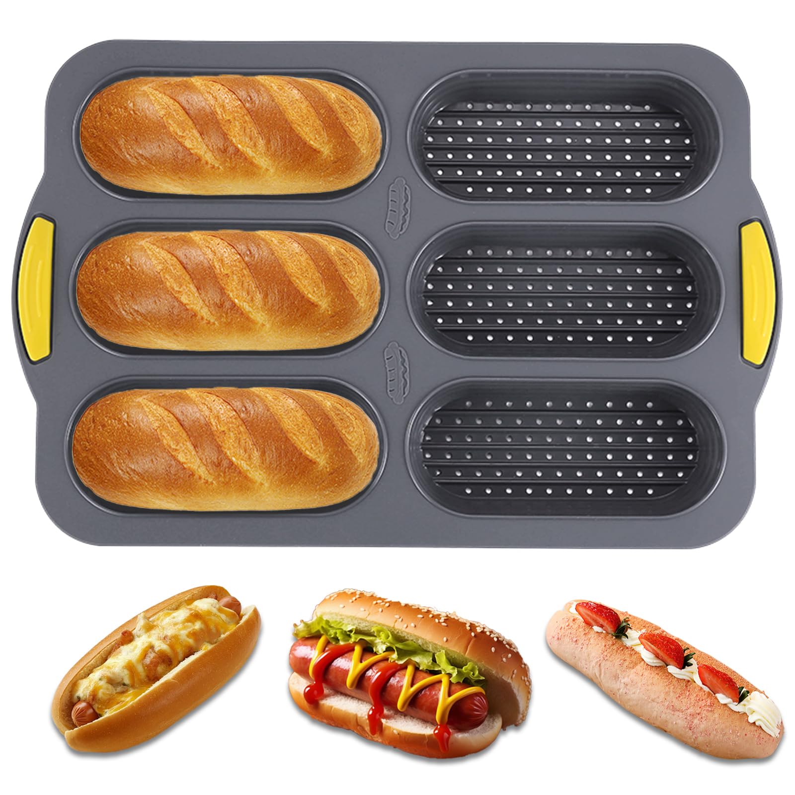 atrccs Silicone Bread Loaf Pan, Nonstick Baguette Bread Pan, 6cavity