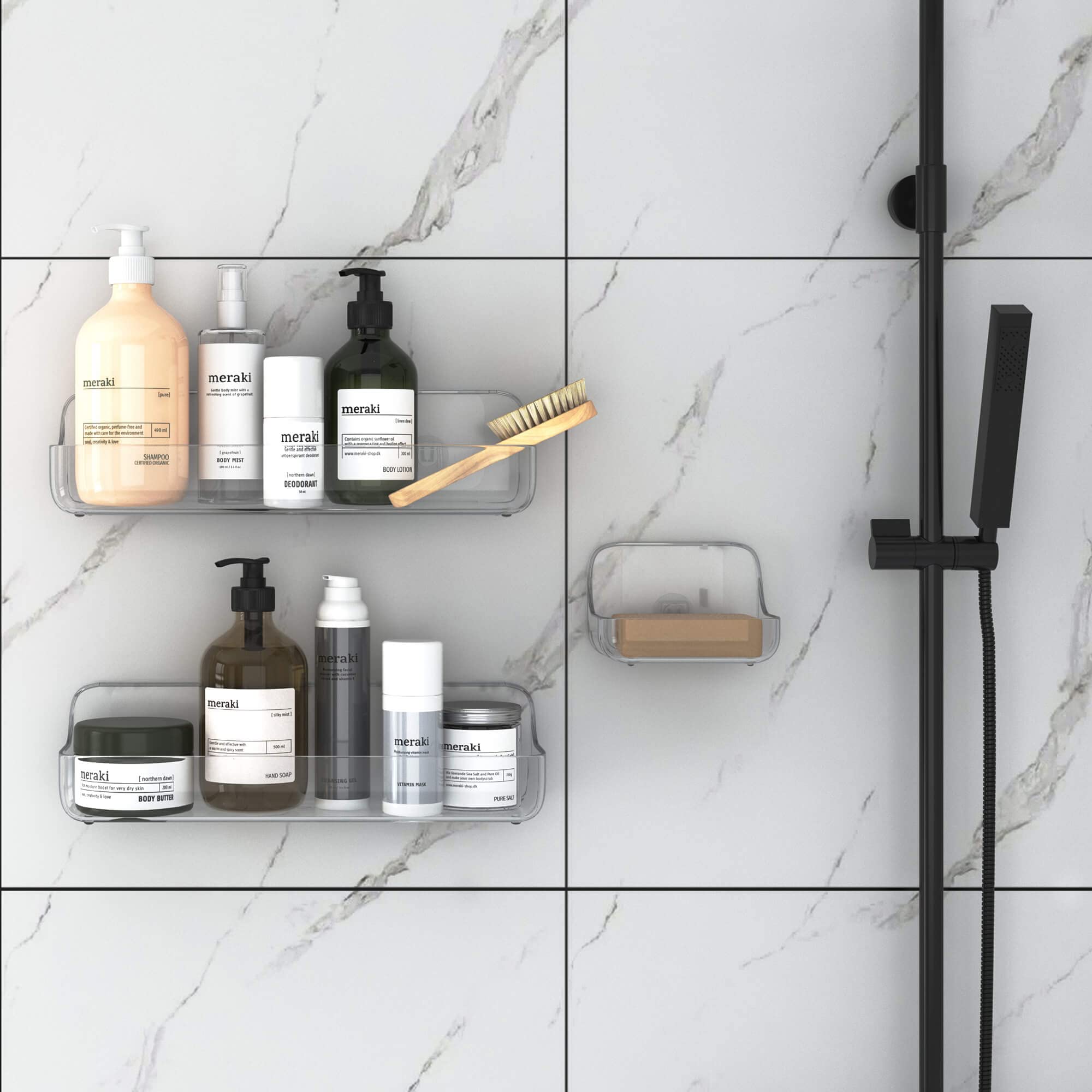 Tzamli Shower Caddy With Soap Dish, Adhesive Shower Organizer Plastic Shower Shelf Wall Mounted Shower Rack For Bathroom Storage