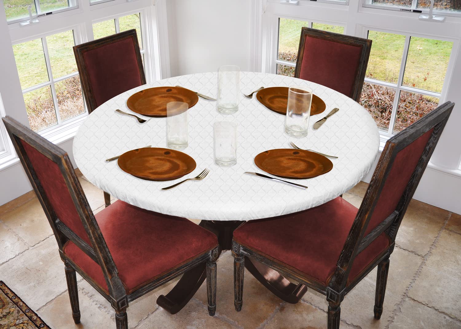 LAMINET Deluxe Quilted Table Pad - Large Round - Fits Tables 45-56" - Heavy-Duty Elastic Edges - Quilted Vinyl Protection