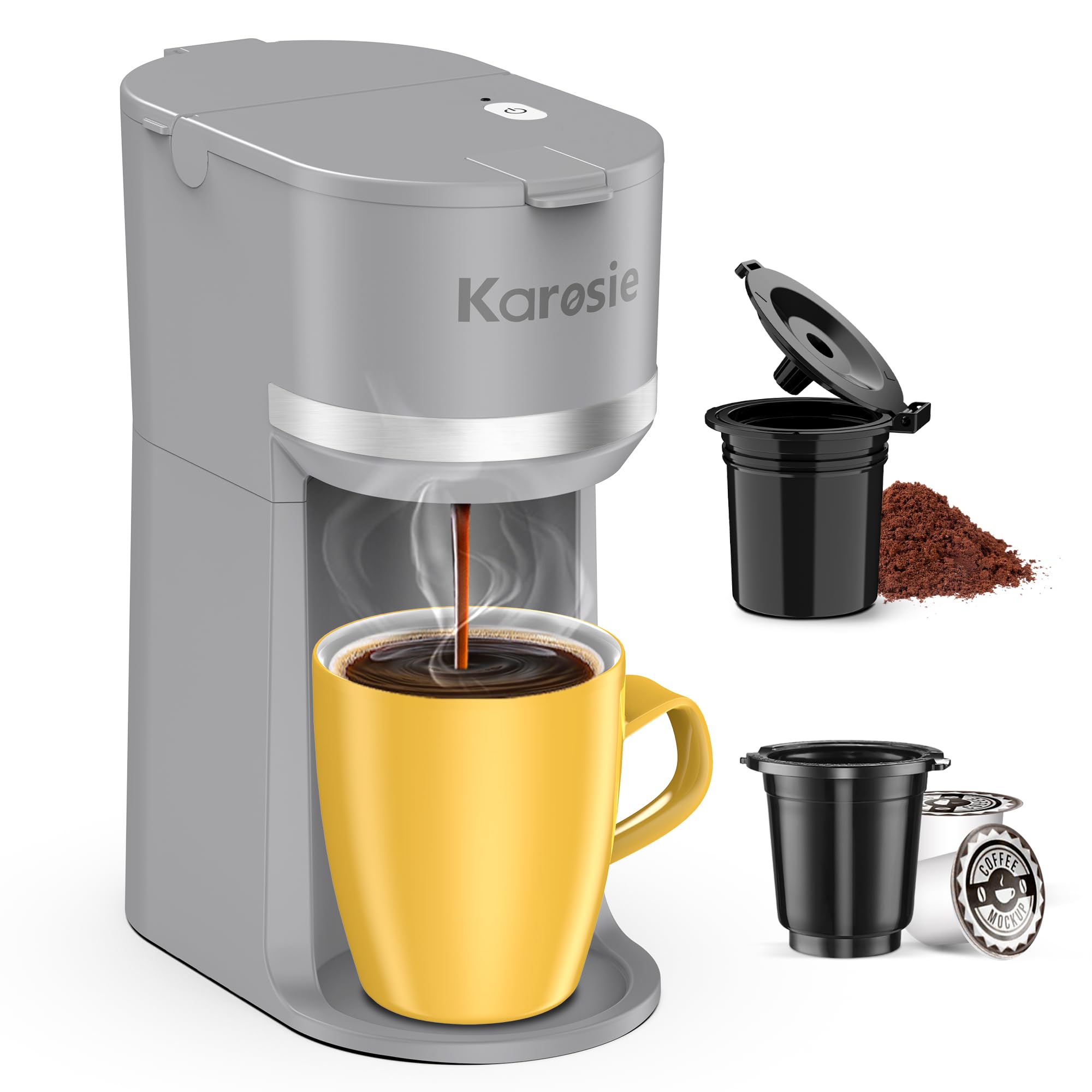 Karosie Single Serve Coffee Maker for KCup and Ground Coffee,Fast Brew,612 oz Brew Sizes One Cup Coffee Machine Fits 5.5 Mugs
