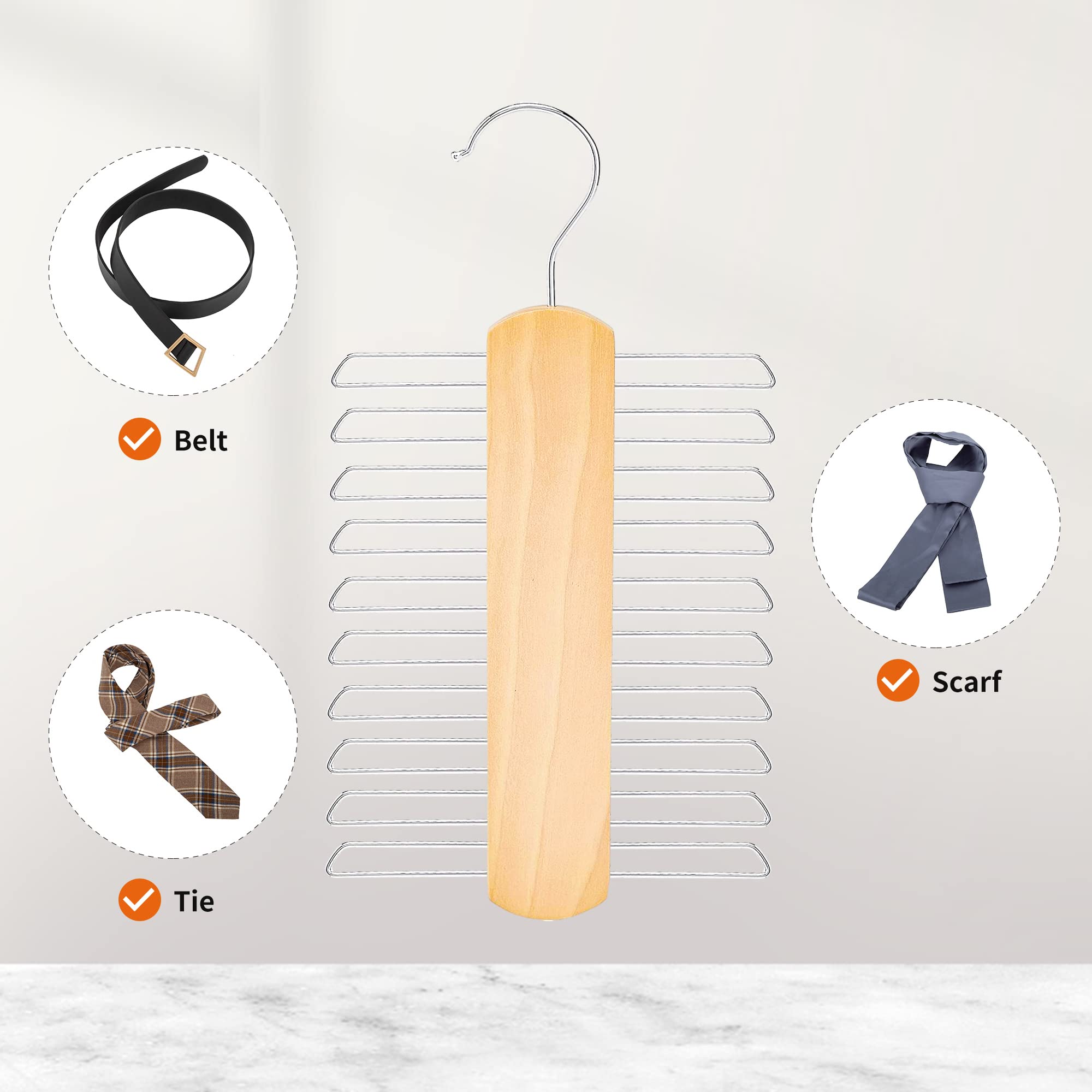 Amazon Basics 20 Bar Wooden Tie Hanger & Belt Rack - Natural  2-Pack