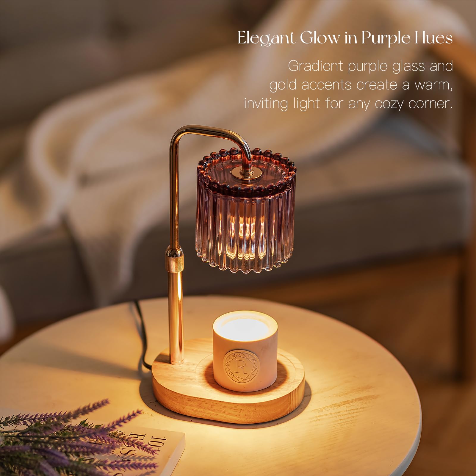 Candeldo Candle Warmer Lamp with Timer: Purple Candle Warming Lamp with 2 Bulbs Height Adjustable Wax Melt Dimmable Bedroom Deco
