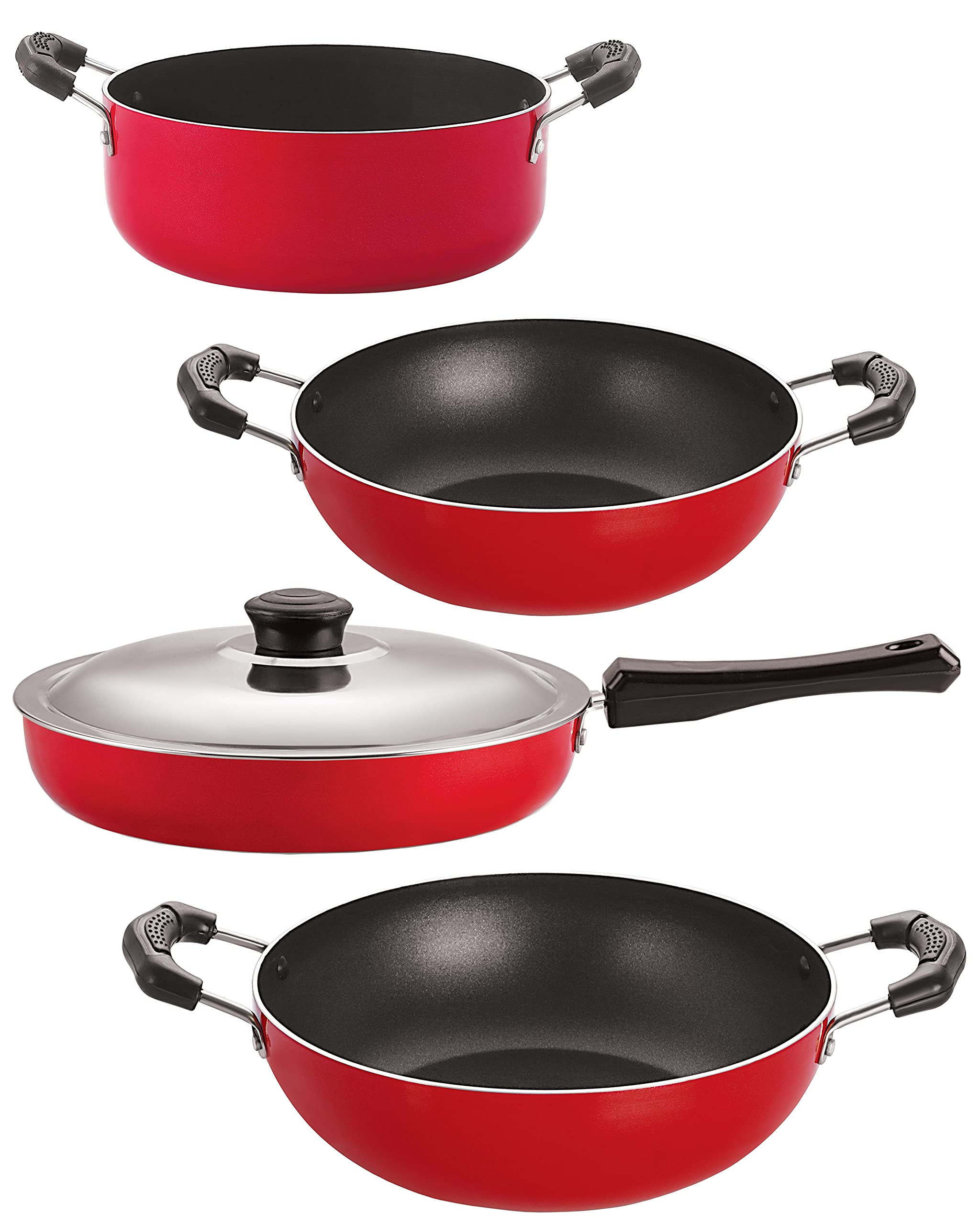 Nirlon Kitchen Accessories For Cooking Non Stick Aluminium Cookware Set Of 4 Pieces (Fp13_Kd13_Kd14_Cs24)