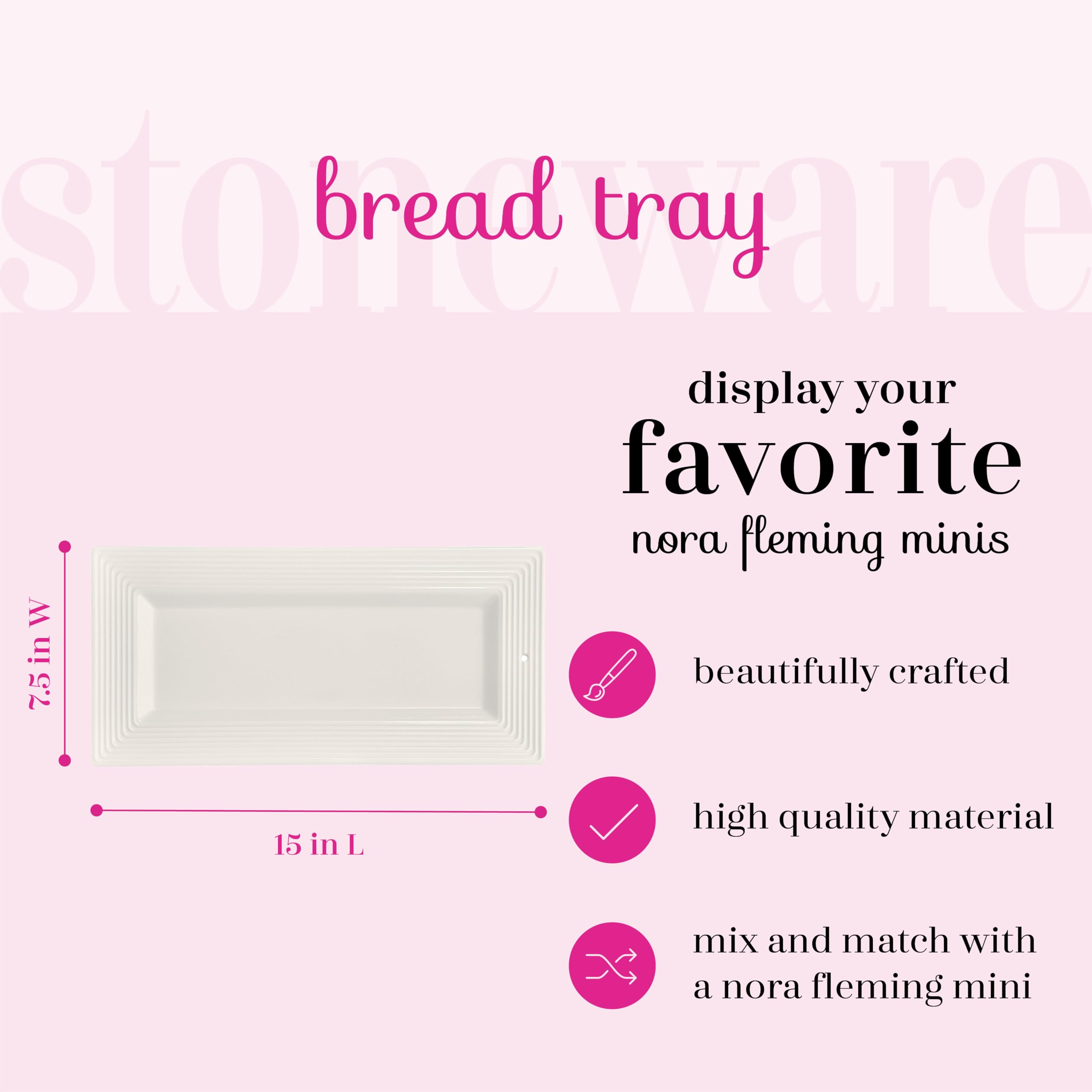 Nora Fleming Stoneware Bread Tray - Serving Platter For Appetizers, Side Dishes, And Dinners - Rectangular Design - Pair With On