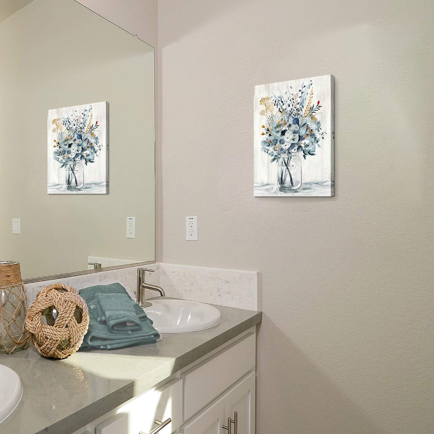 Abstract Flower Print Wall Art: Botanical Flower Bouquet In Crystal Vase Picture Picture On Wrapped Canvas For Dining Room (12 '