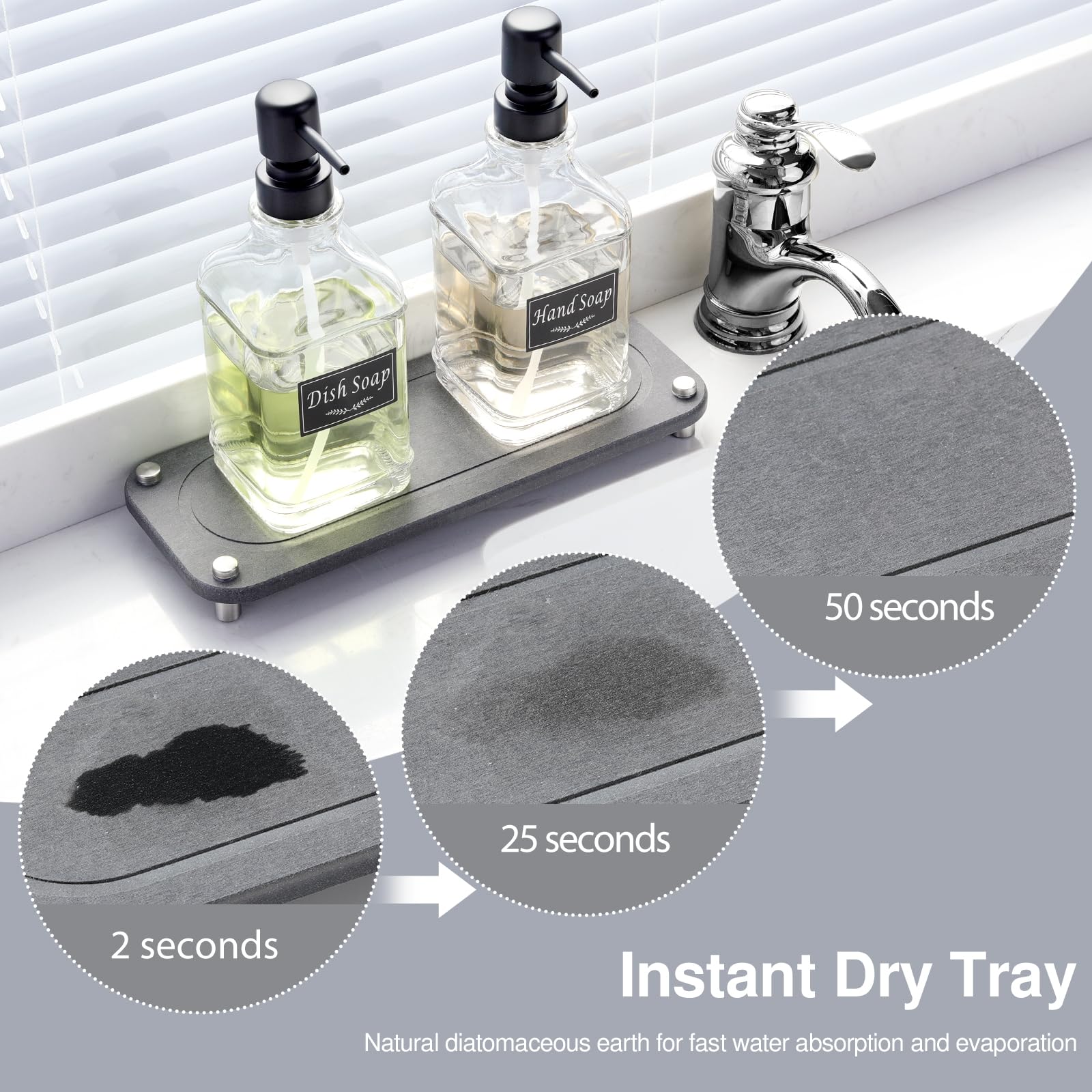 Shinowa Dish Soap Dispenser, Hand And Dish Soap Dispenser Set With Quick Dry Tray, Glass Kitchen Soap Dispenser Set With Pump&La
