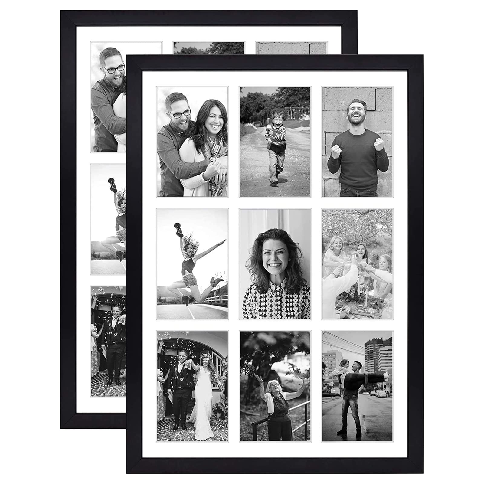 Golden State Art, 13.6x19.7 Black Photo Wood Collage Frame with Tempered Glass And White Displays (9) 4x6 Pictures, 2 Pack