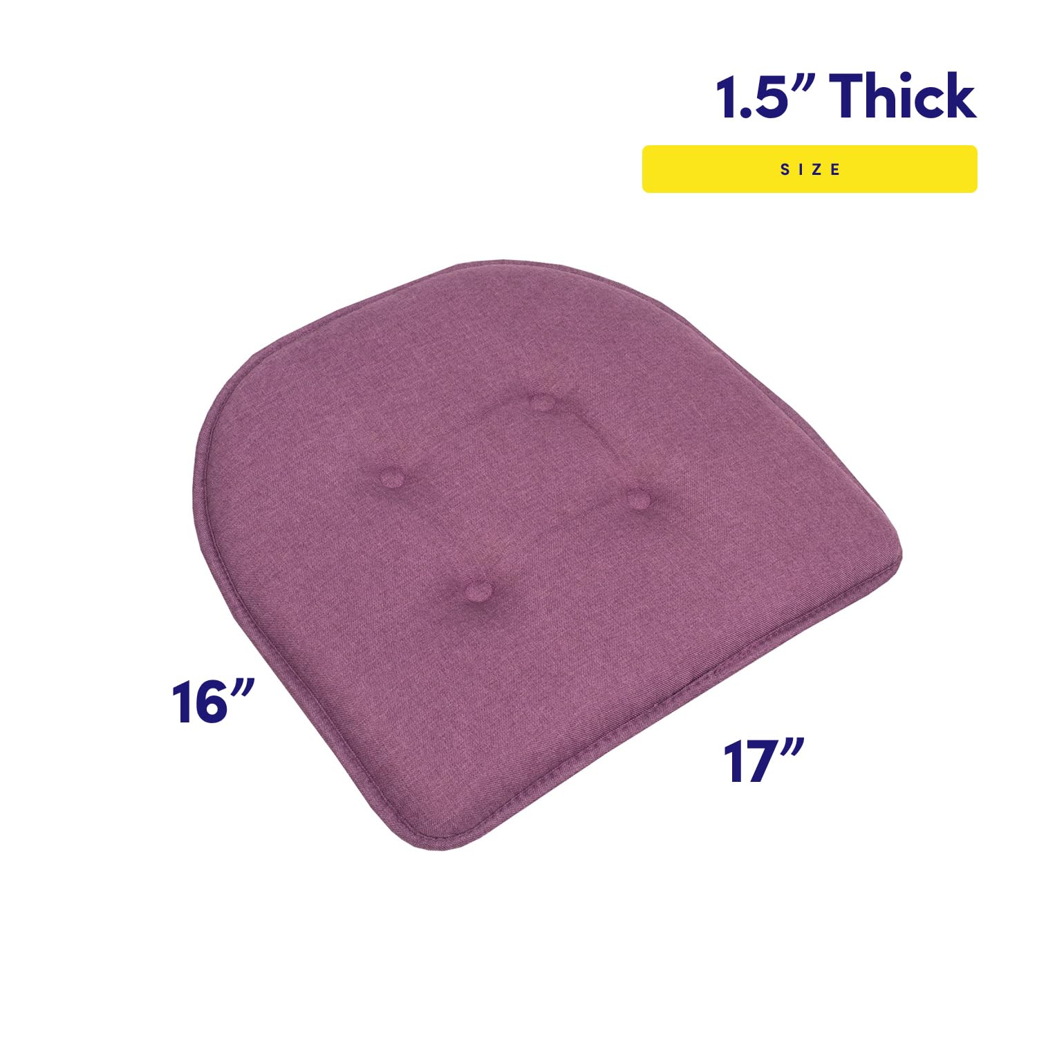Sweet Home Collection Chair Cushion Memory Foam Pads Tufted Slip Non Skid Rubber Back U-Shaped 17 x 16 Seat Cover, 4 Count (Pack