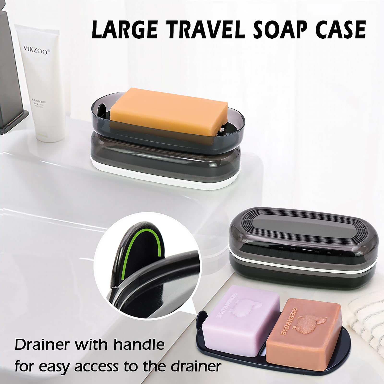 Aidimming Shampoo Bar Travel Case With Lid, Large Bar Soap Holder, Shampoo And Conditioner Bar Container, Travel Soap Box For Tr