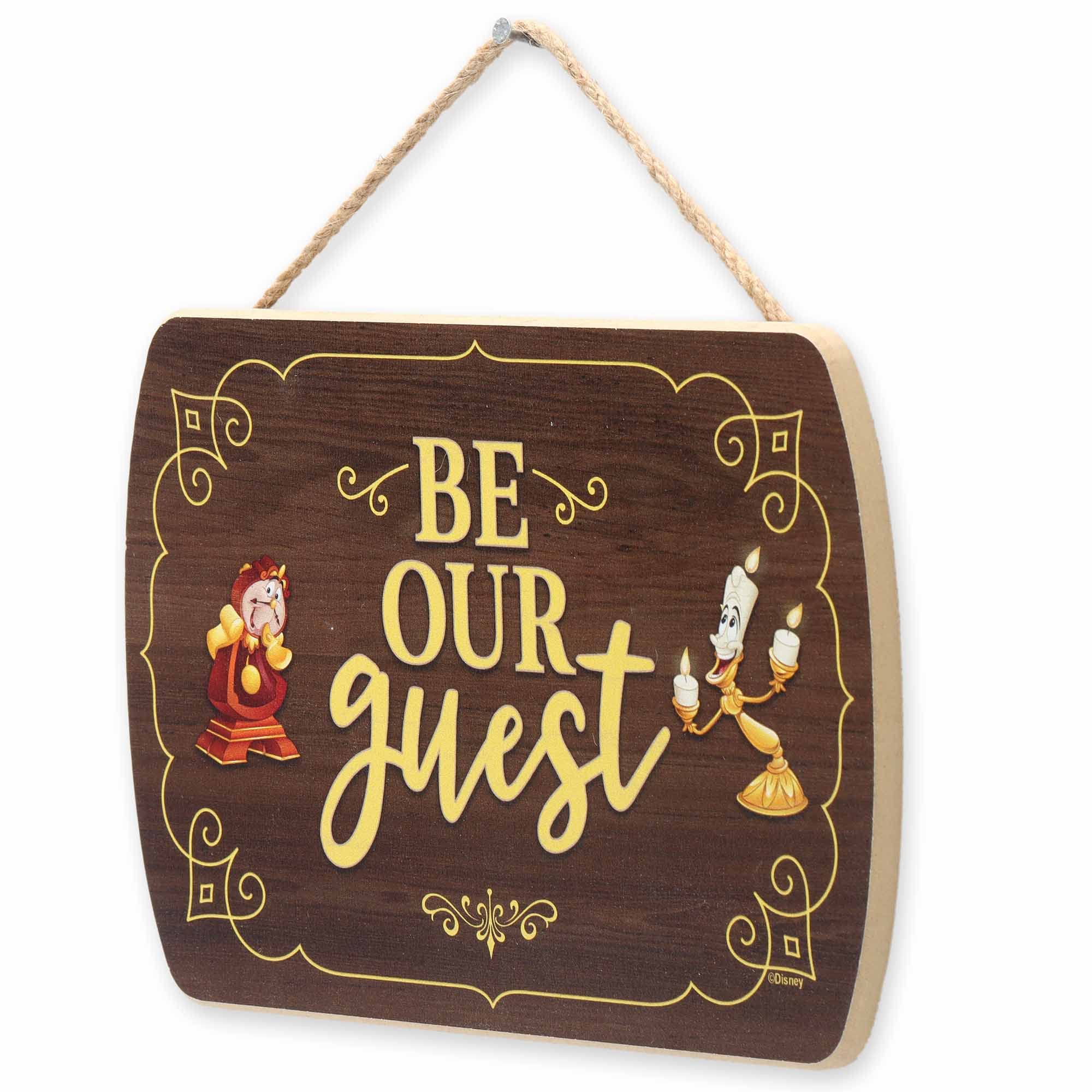 Disney Beauty And The Beast Be Our Guest Hanging Wood Wall Decor - Fun Be Our Guest Sign For Entryway Or Guest Room