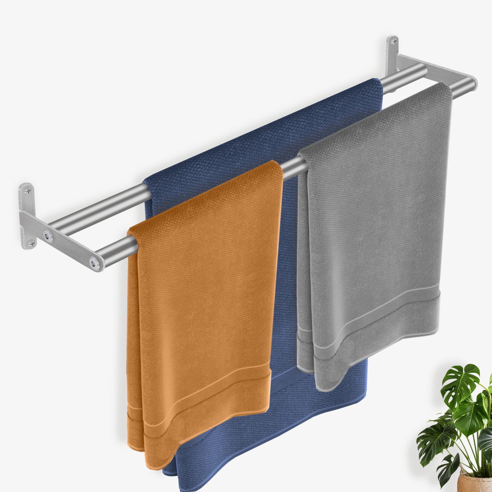 Xeenew Towel Racks For Bathroom, 24 Inch Double Towel Bar, Stainless Steel Towel Holder For Bathroom Wall Mounted Towel Rod Towe