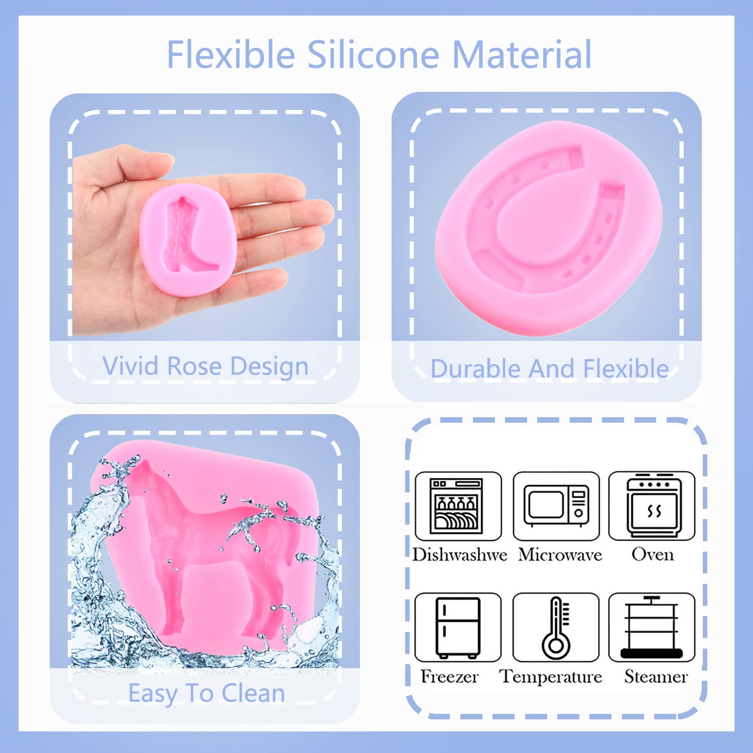 Mujiang Horse Silicone Molds Horseshoe Hoof Fondant Molds Cowboy Boot Candy Mold Saddle Mold For Cake Decorating Cupcake Topper