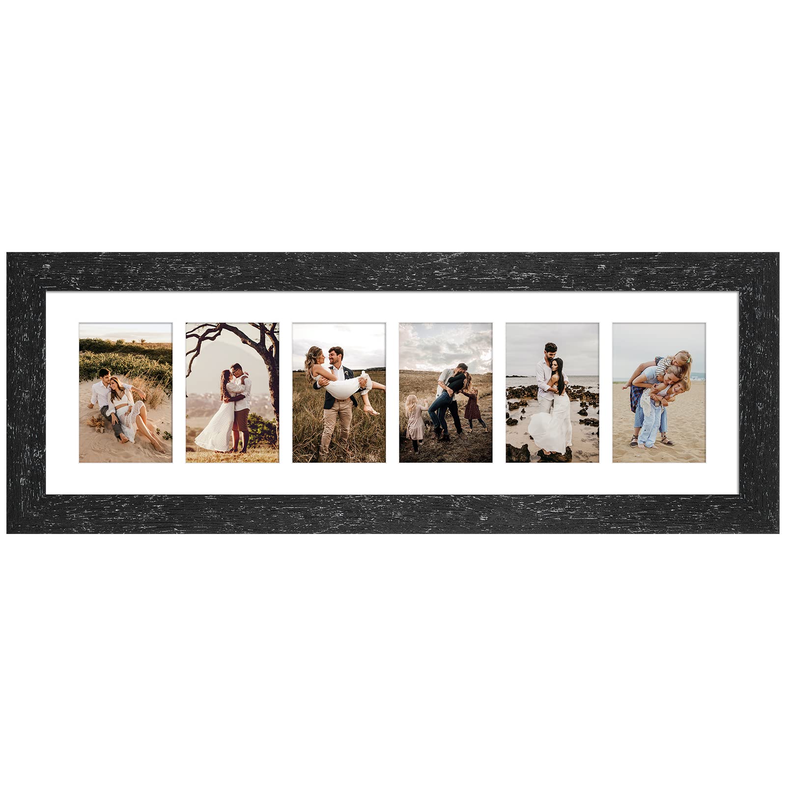 Gaevuian 8x26 Picture Frame Display 6 opening 4X6 Picture Frame Collage,Multi Photo Frame with Mat,Plexiglass,Wall or Tabletop D