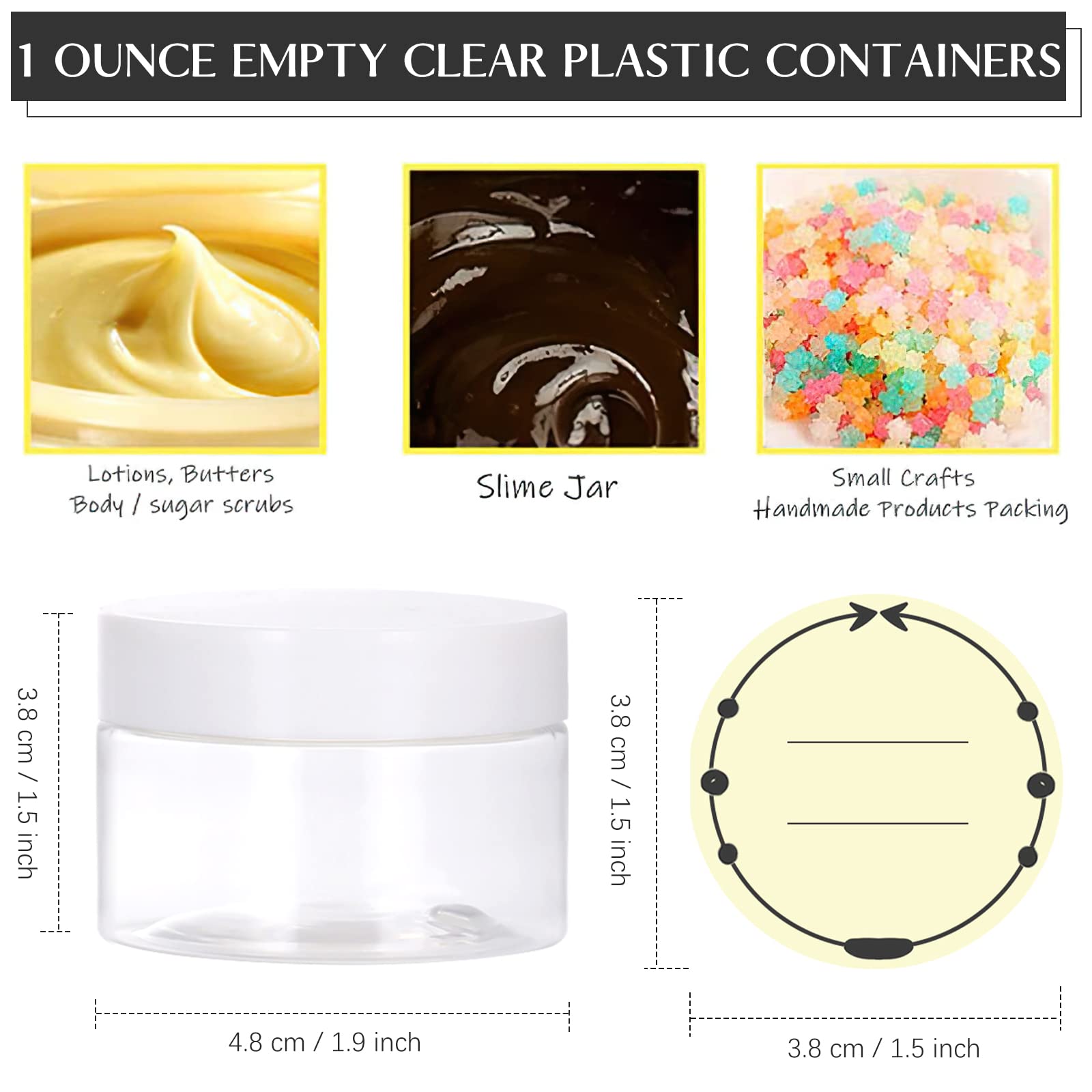 Tuzazo 1 Oz Plastic Jars Round Clear Cosmetic Container Jars With Lids And Labels, 24 Pack Small Plastic Jars For Lotion, Cream,